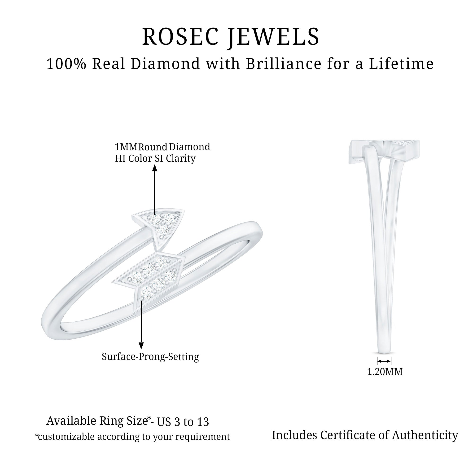Natural Diamond Arrow Promise Ring for Her Natural - ( HI-SI ) - Rosec Jewels