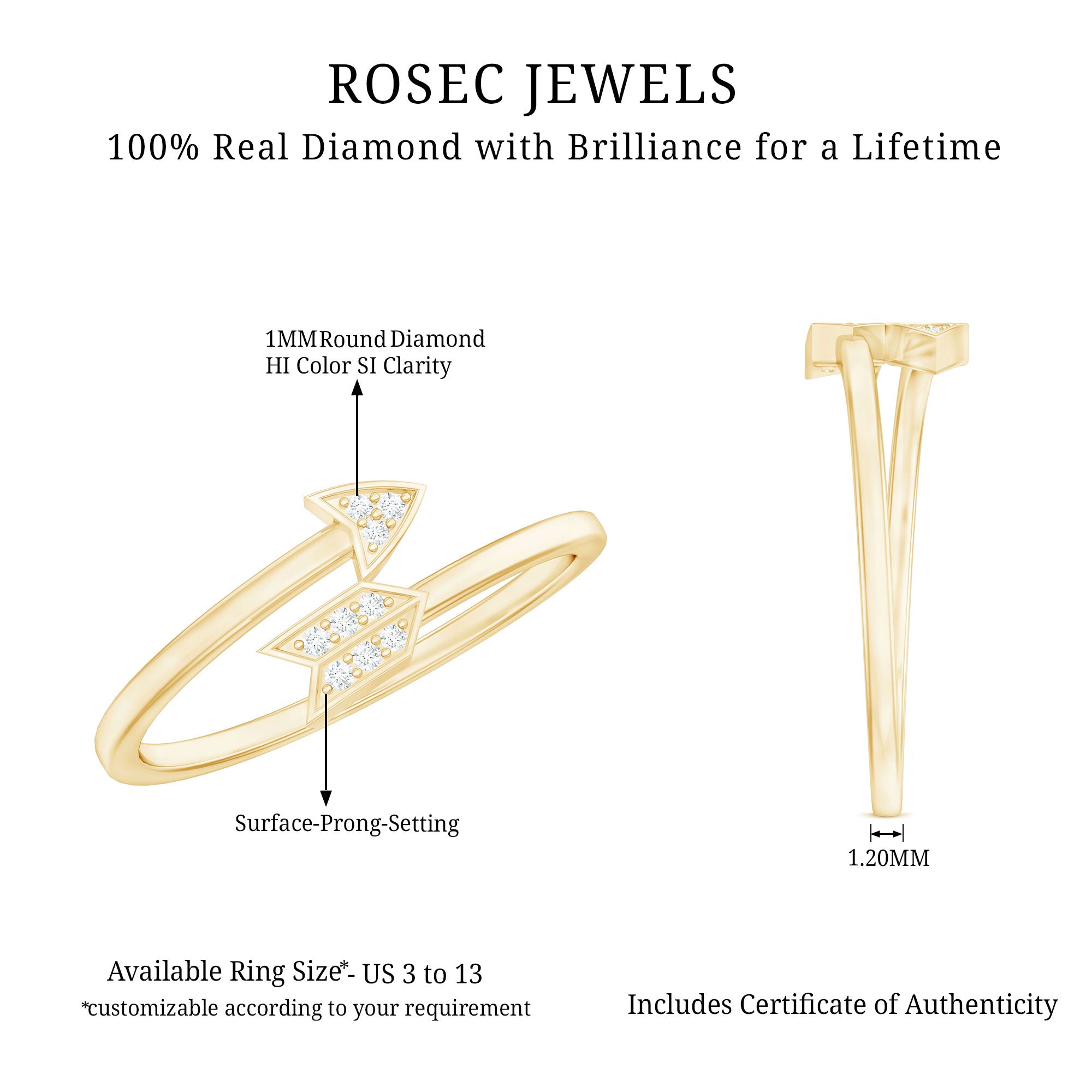 Natural Diamond Arrow Promise Ring for Her Natural - ( HI-SI ) - Rosec Jewels