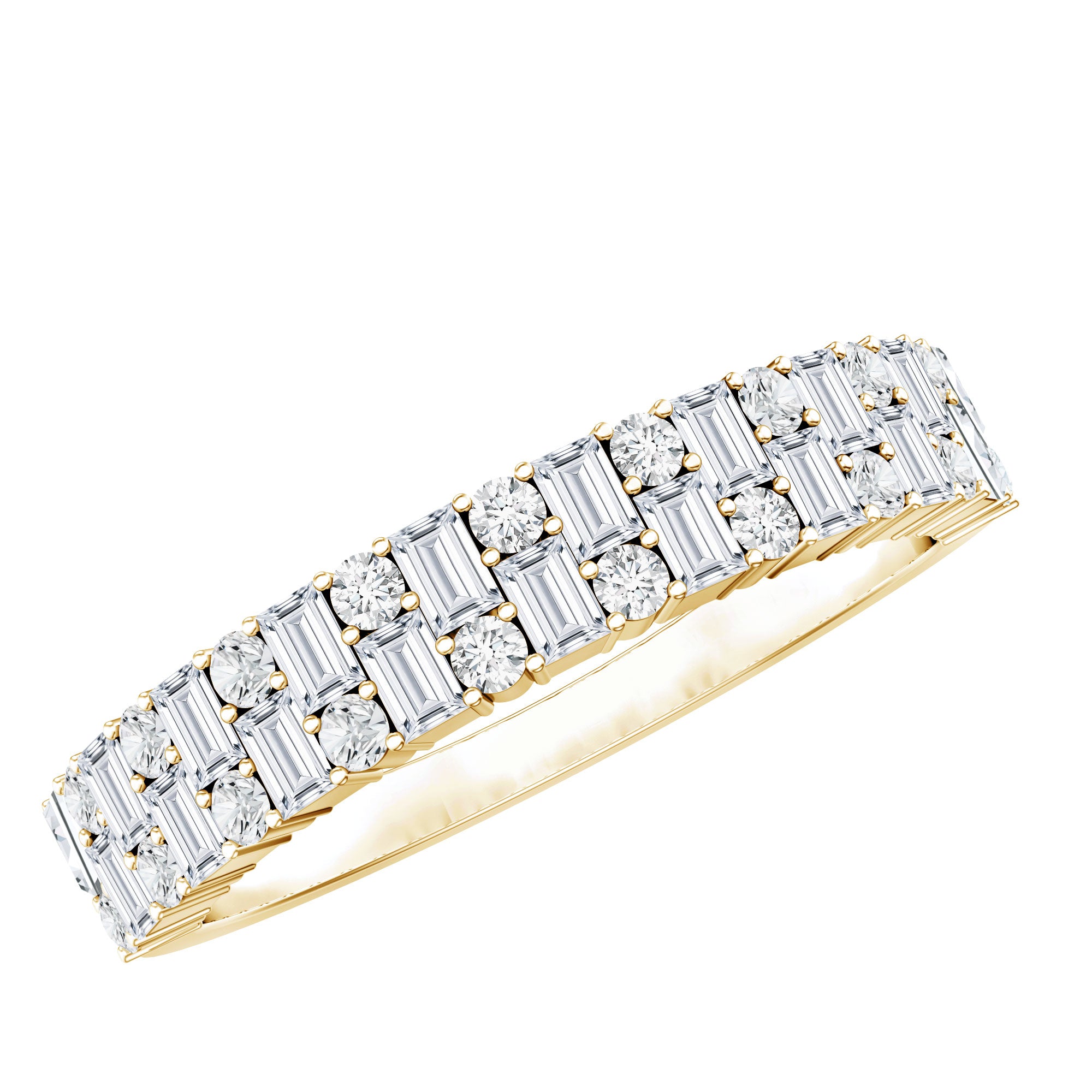 Baguette and Round Certified Moissanite Half Eternity Band Ring D-VS1 - Rosec Jewels