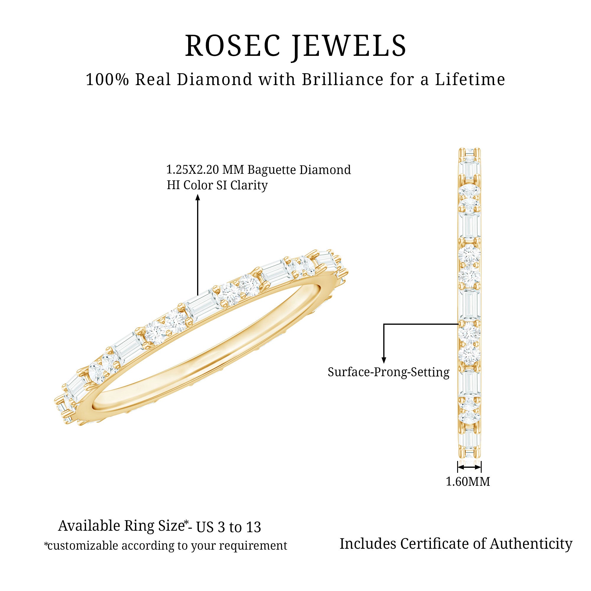 Certified Genuine Diamond Full Eternity Stackable Ring Natural - ( HI-SI ) - Rosec Jewels