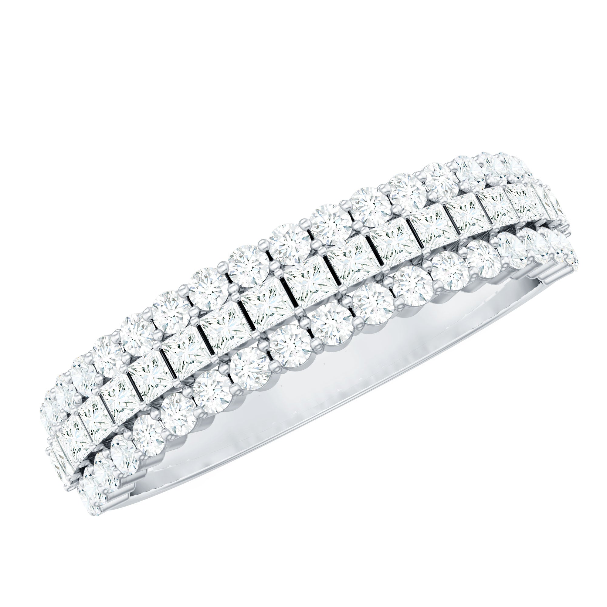 Classic Moissanite Three Row Wedding Band Ring