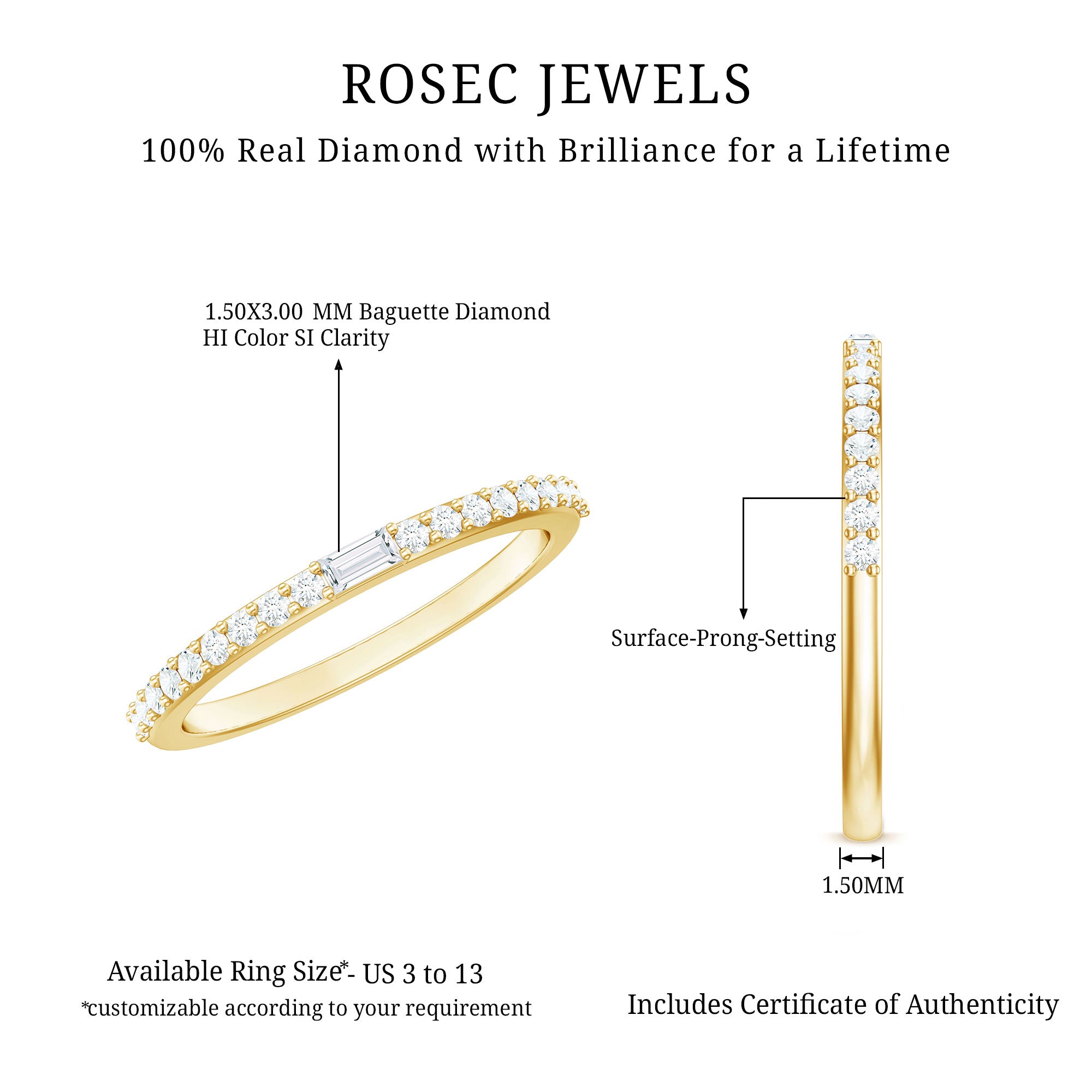 Real Diamond Half Eternity Ring Natural - ( HI-SI ) - Rosec Jewels