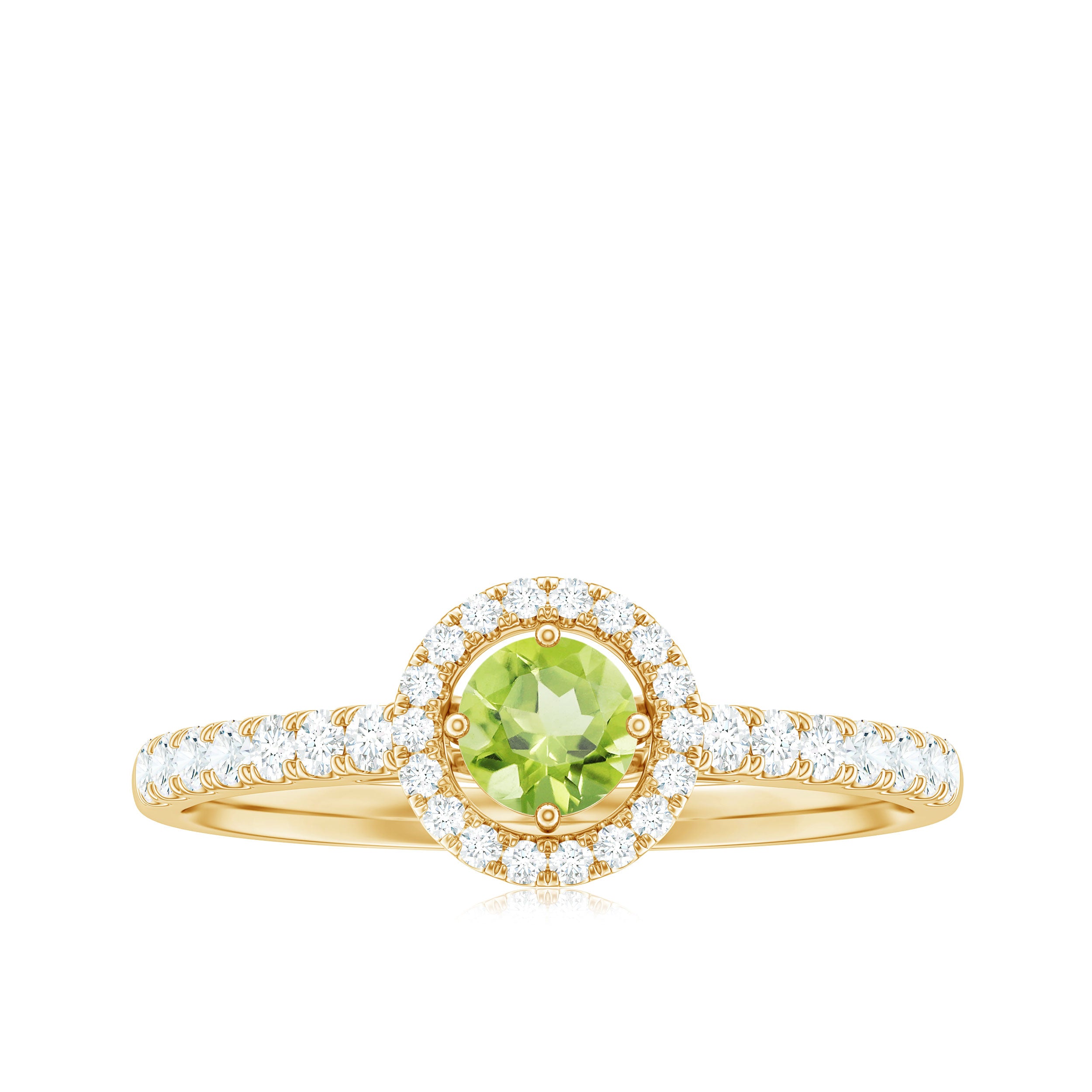 Genuine Half Carat Peridot Engagement Ring with Diamond Halo AAA - Rosec Jewels