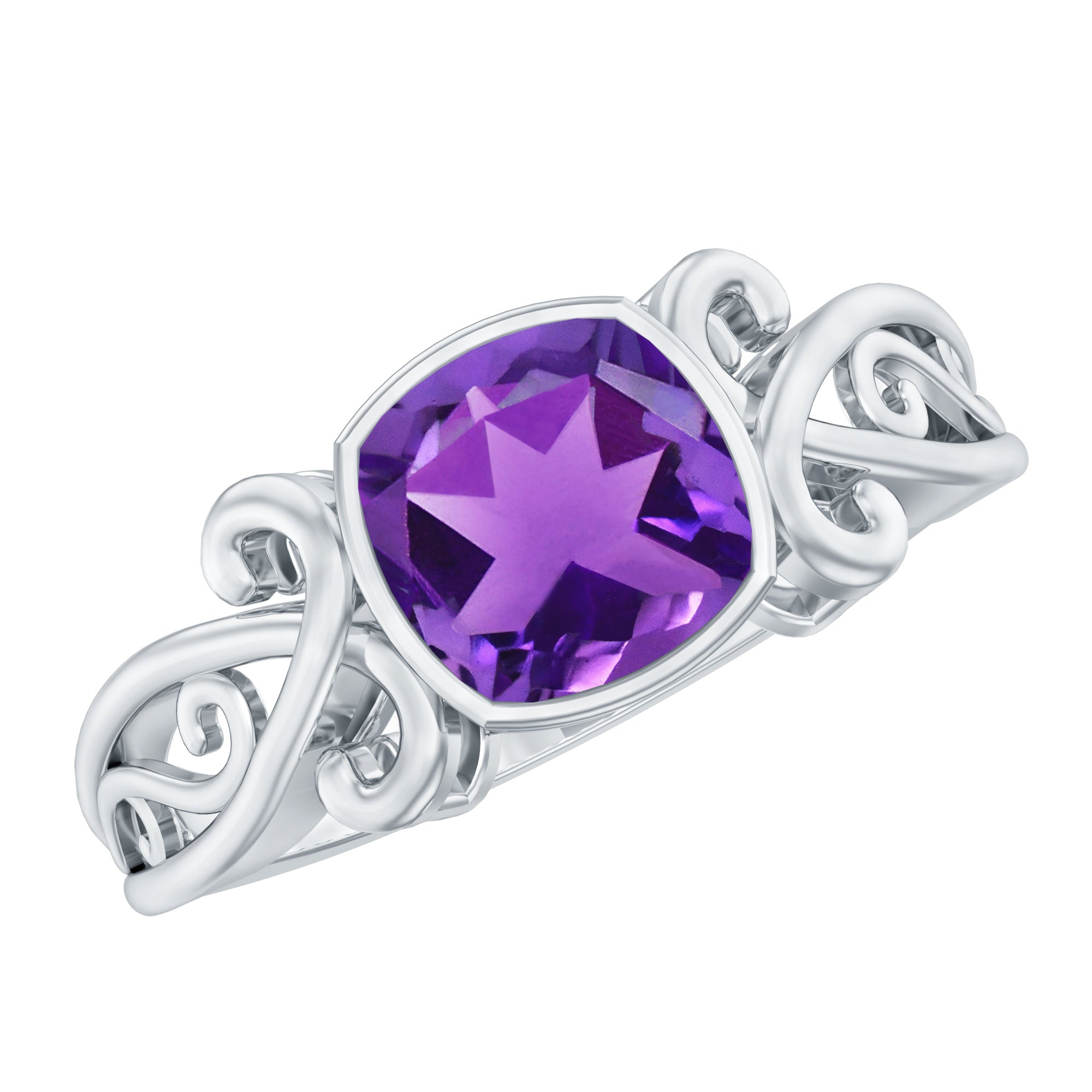 2 CT Vintage Inspired Cushion Cut Amethyst Solitaire Ring