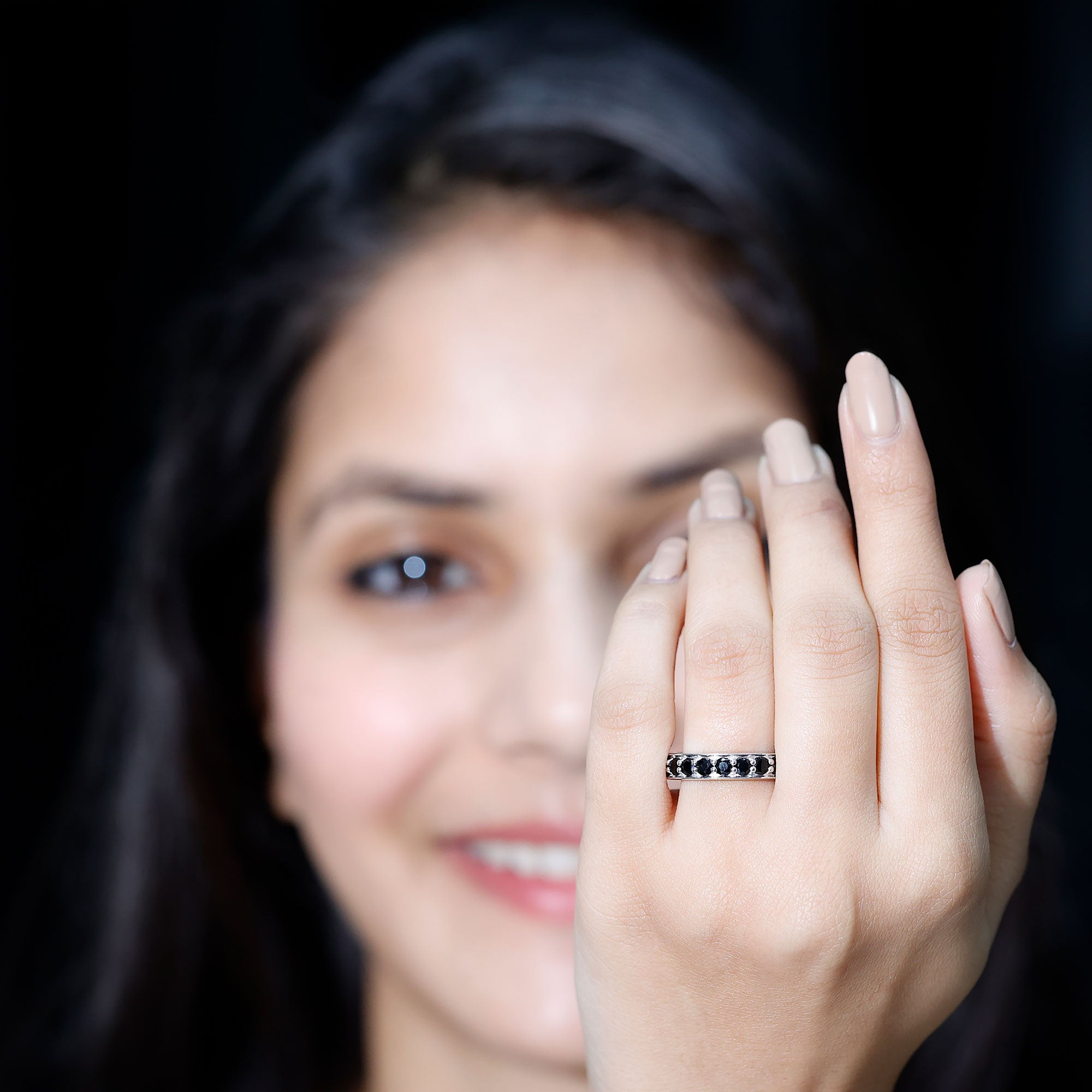 Certified Lab Grown Black Diamond Full Eternity Band Ring for Women AAAA ( Synthetic ) - Rosec Jewels