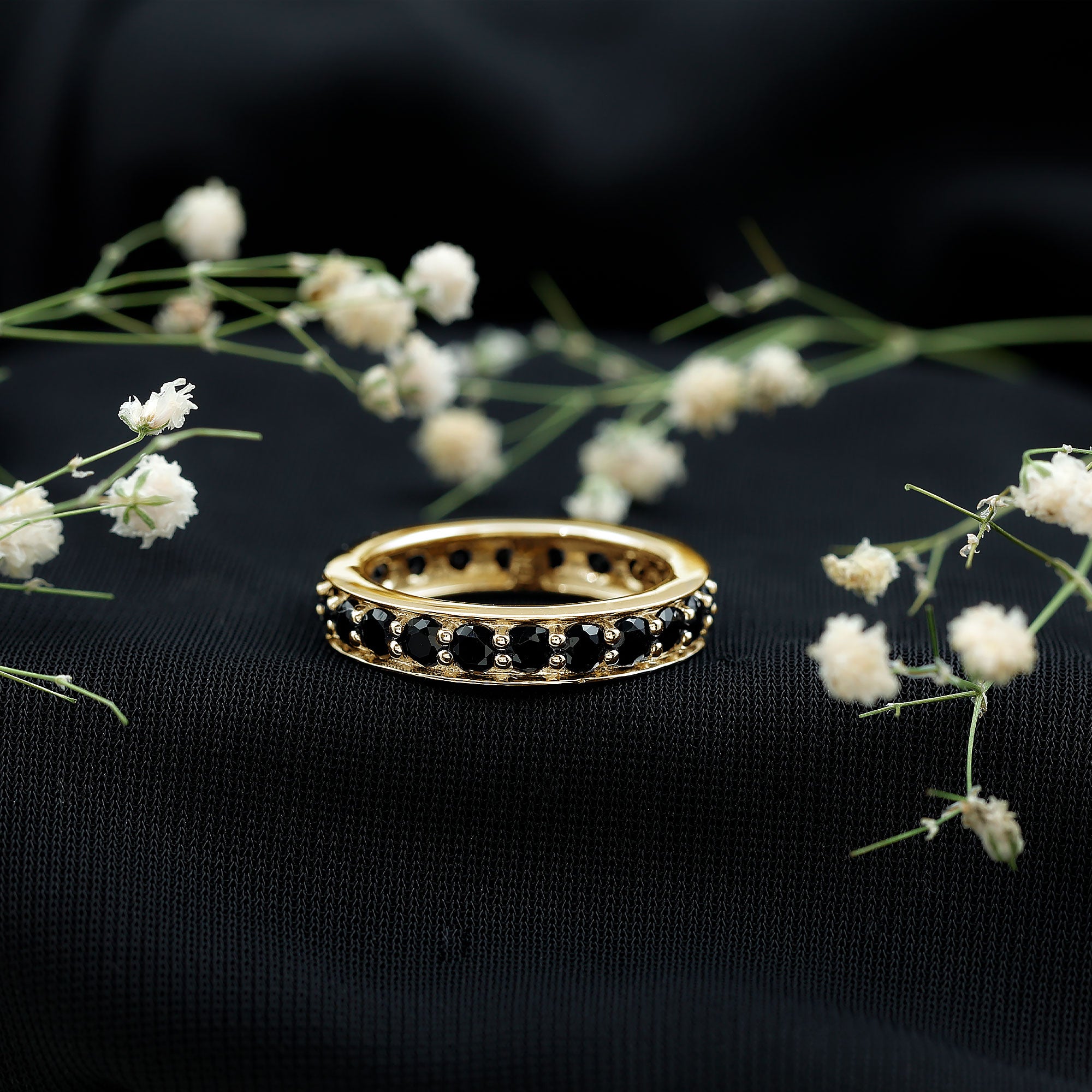 Certified Lab Grown Black Diamond Full Eternity Band Ring for Women AAAA ( Synthetic ) - Rosec Jewels