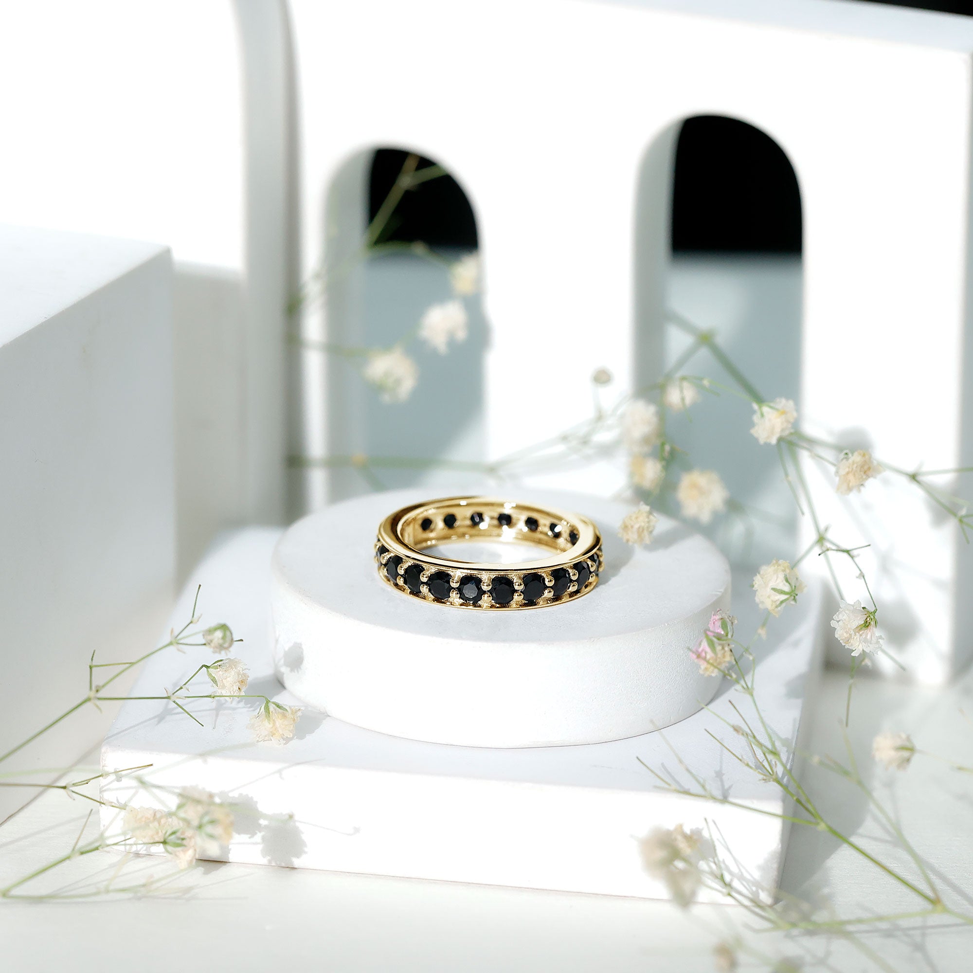 Certified Lab Grown Black Diamond Full Eternity Band Ring for Women AAAA ( Synthetic ) - Rosec Jewels