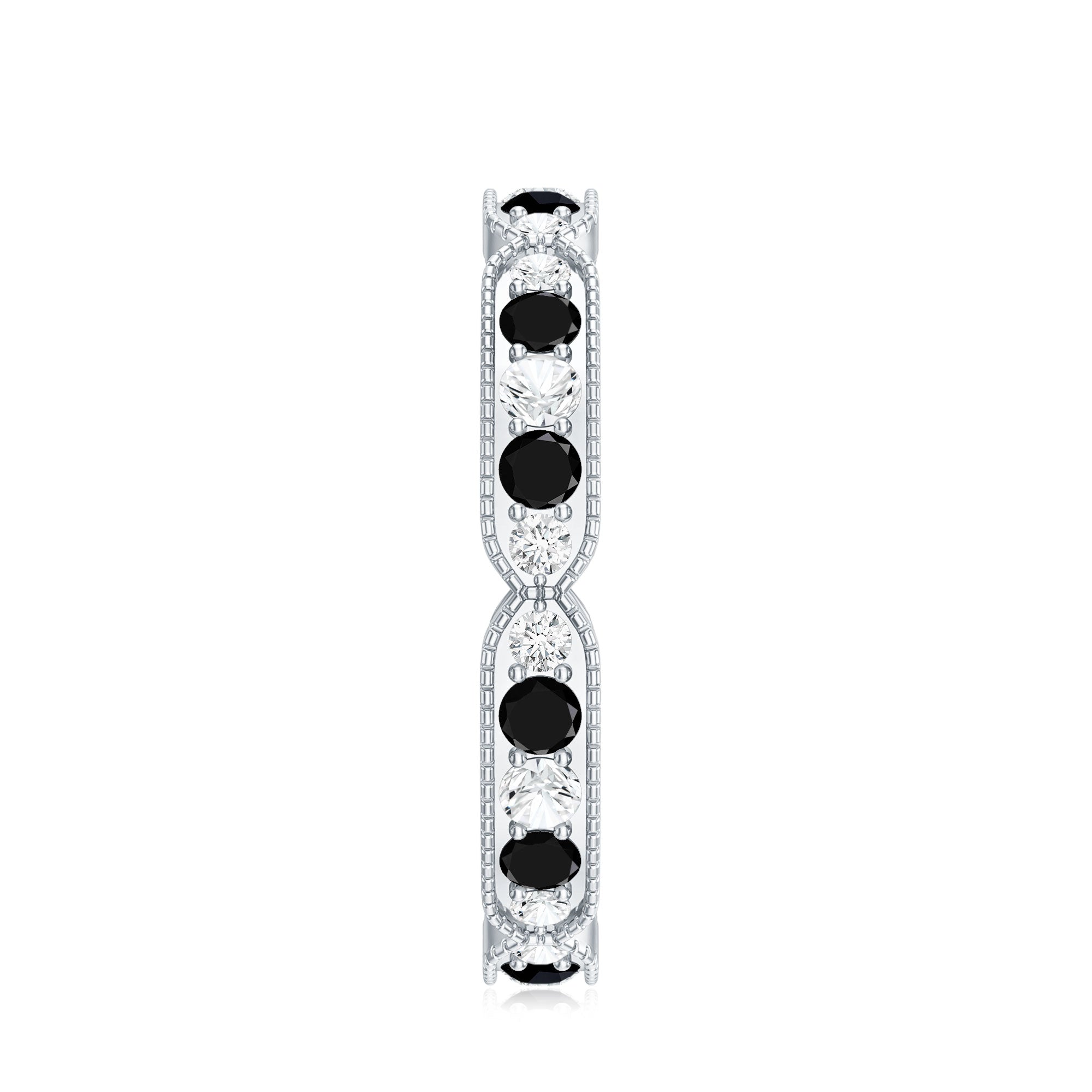 Classic Black Onyx and Diamond Eternity Band Ring AAA - Rosec Jewels
