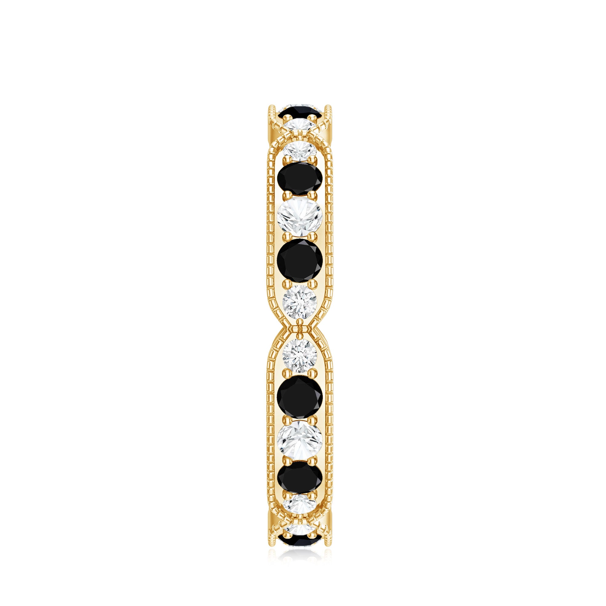 Classic Black Onyx and Diamond Eternity Band Ring AAA - Rosec Jewels