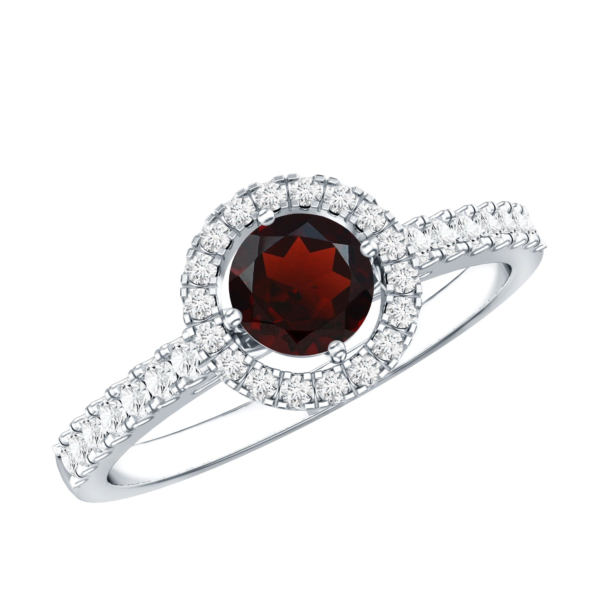 Garnet Minimal Engagement Ring with Diamond Halo AAA - Rosec Jewels