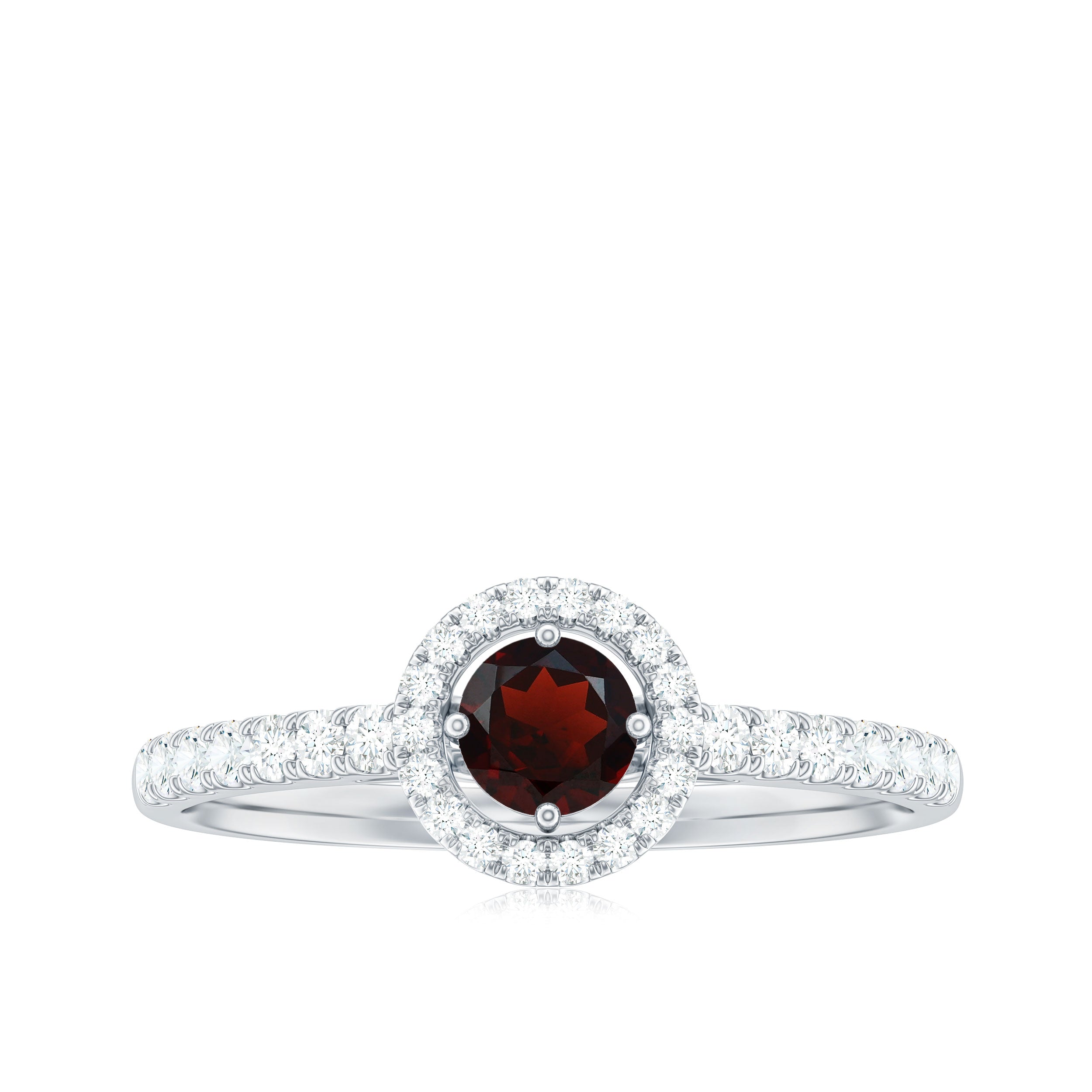 Garnet Minimal Engagement Ring with Diamond Halo AAA - Rosec Jewels