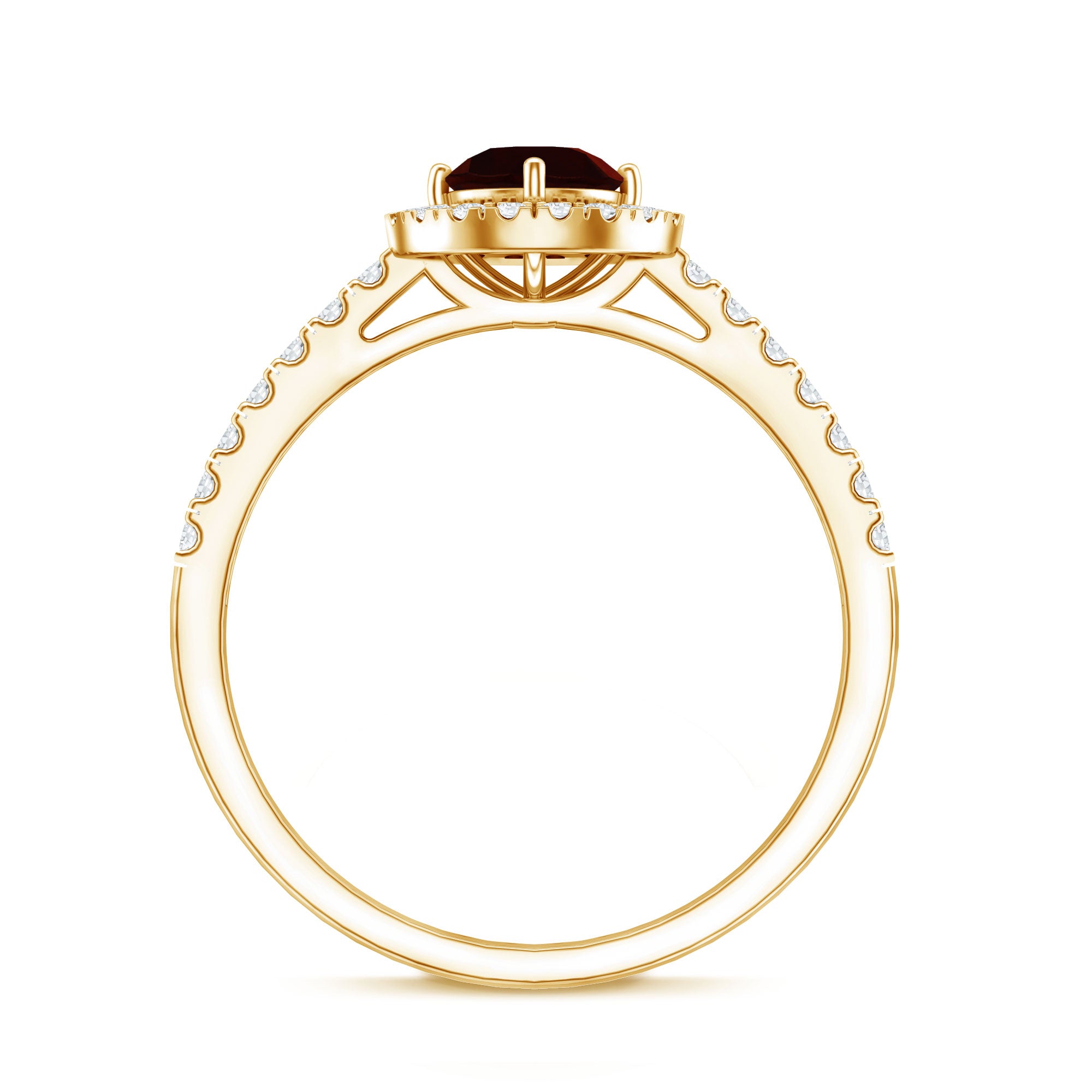 Garnet Minimal Engagement Ring with Diamond Halo AAA - Rosec Jewels
