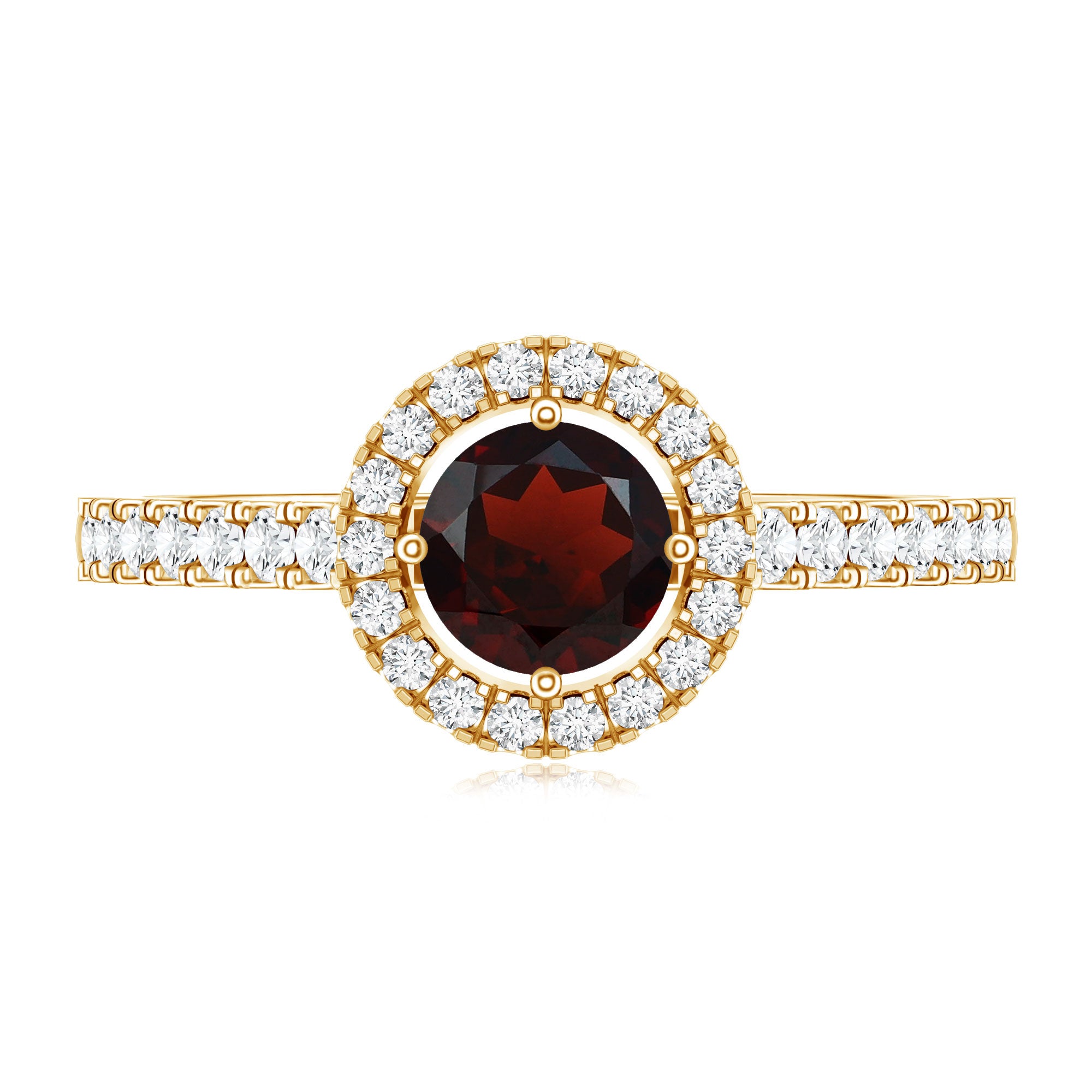 Garnet Minimal Engagement Ring with Diamond Halo AAA - Rosec Jewels