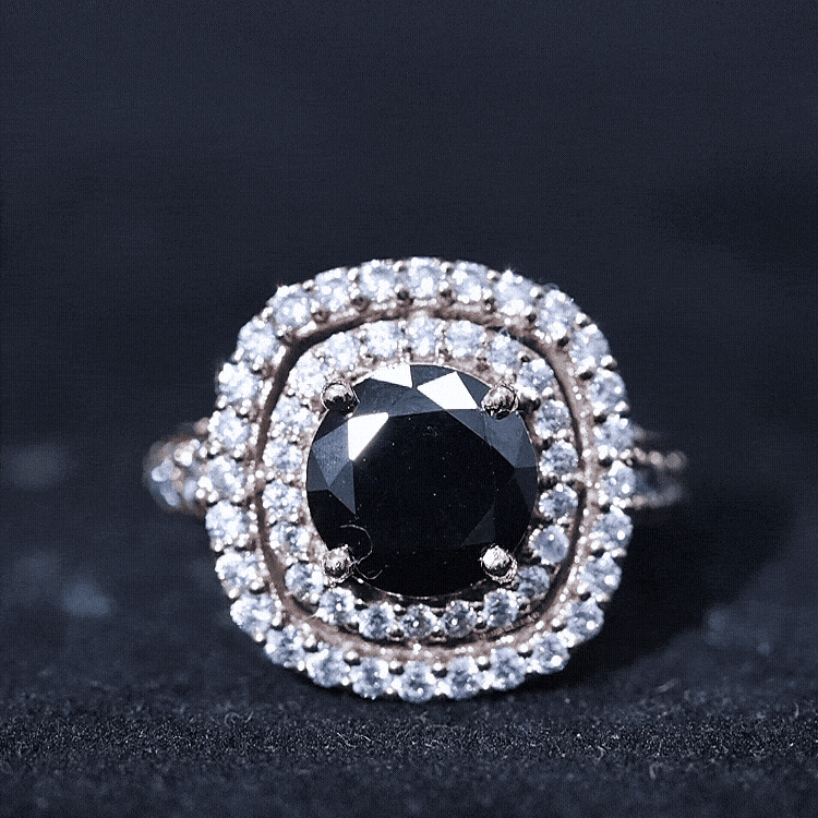 Certified 2 Carat Lab Grown Black Diamond Double Halo Engagement Ring with Moissanite AAAA ( Synthetic ) - Rosec Jewels