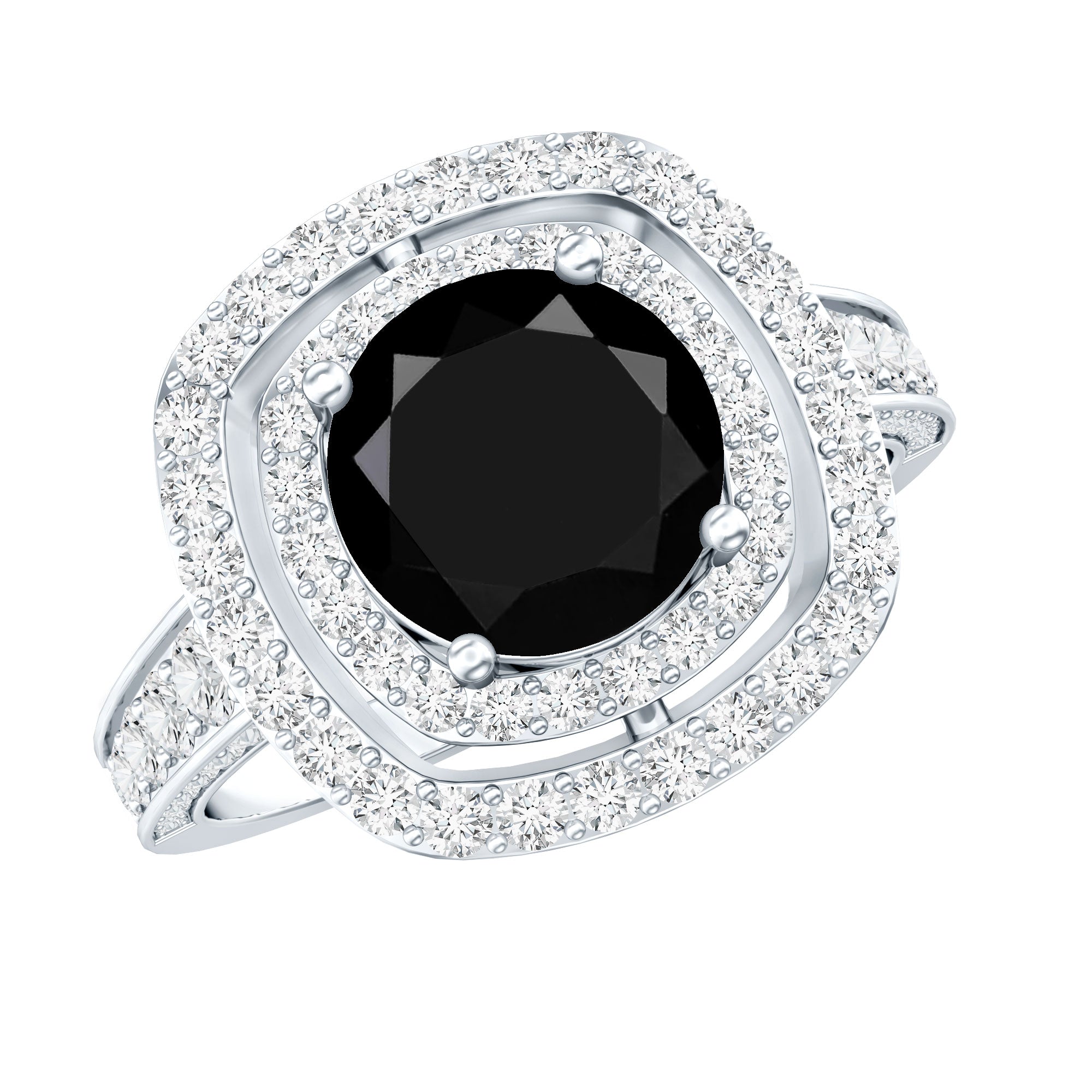 Certified 2 Carat Lab Grown Black Diamond Double Halo Engagement Ring with Moissanite AAAA ( Synthetic ) - Rosec Jewels