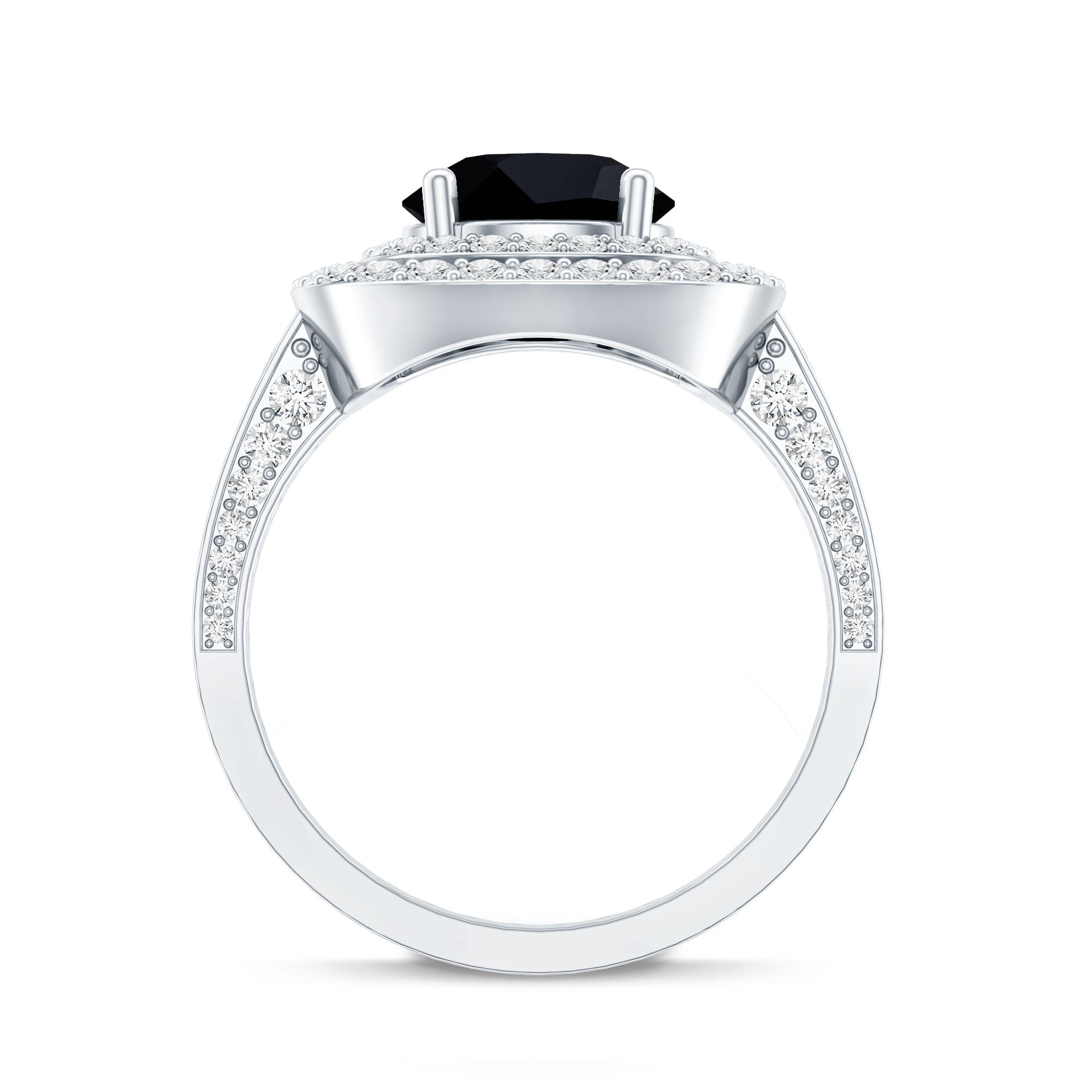 Certified 2 Carat Lab Grown Black Diamond Double Halo Engagement Ring with Moissanite AAAA ( Synthetic ) - Rosec Jewels