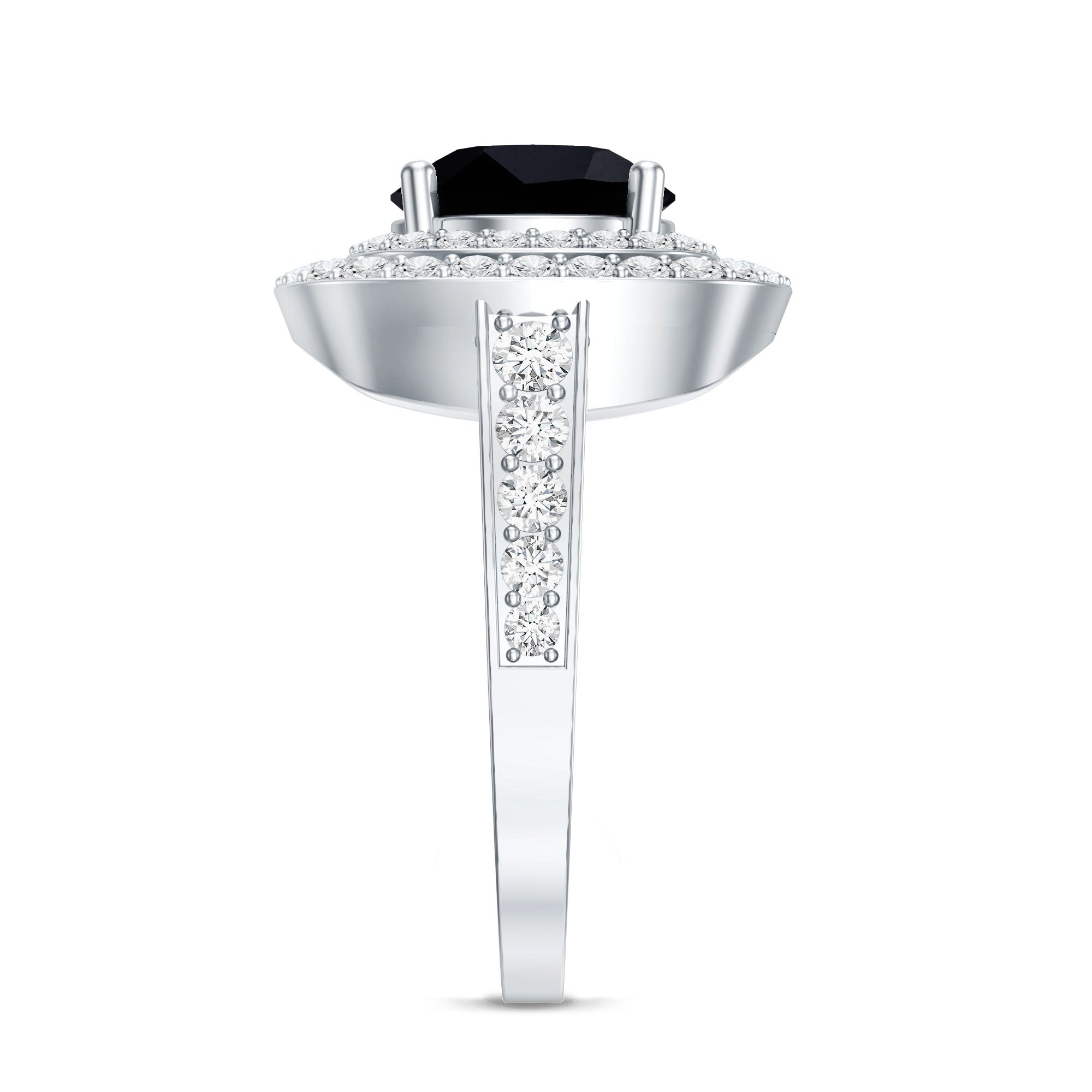 Certified 2 Carat Lab Grown Black Diamond Double Halo Engagement Ring with Moissanite AAAA ( Synthetic ) - Rosec Jewels