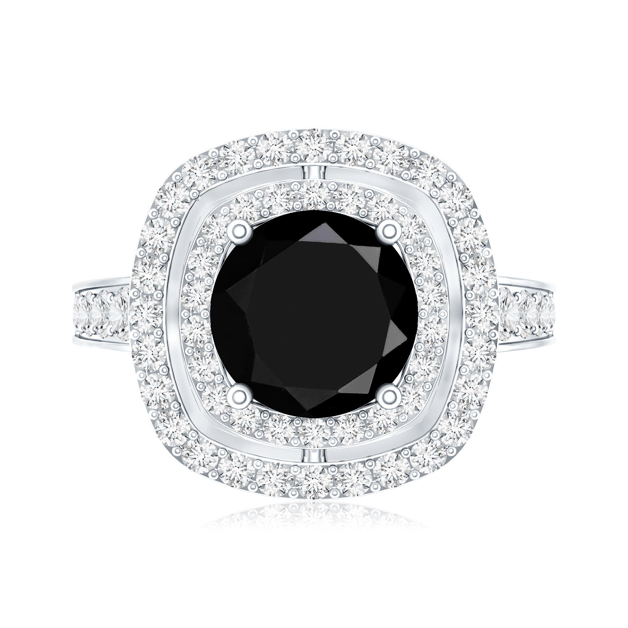 Certified 2 Carat Lab Grown Black Diamond Double Halo Engagement Ring with Moissanite AAAA ( Synthetic ) - Rosec Jewels