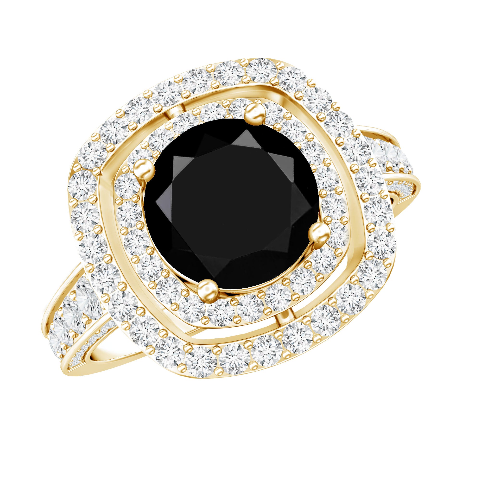 Certified 2 Carat Lab Grown Black Diamond Double Halo Engagement Ring with Moissanite AAAA ( Synthetic ) - Rosec Jewels