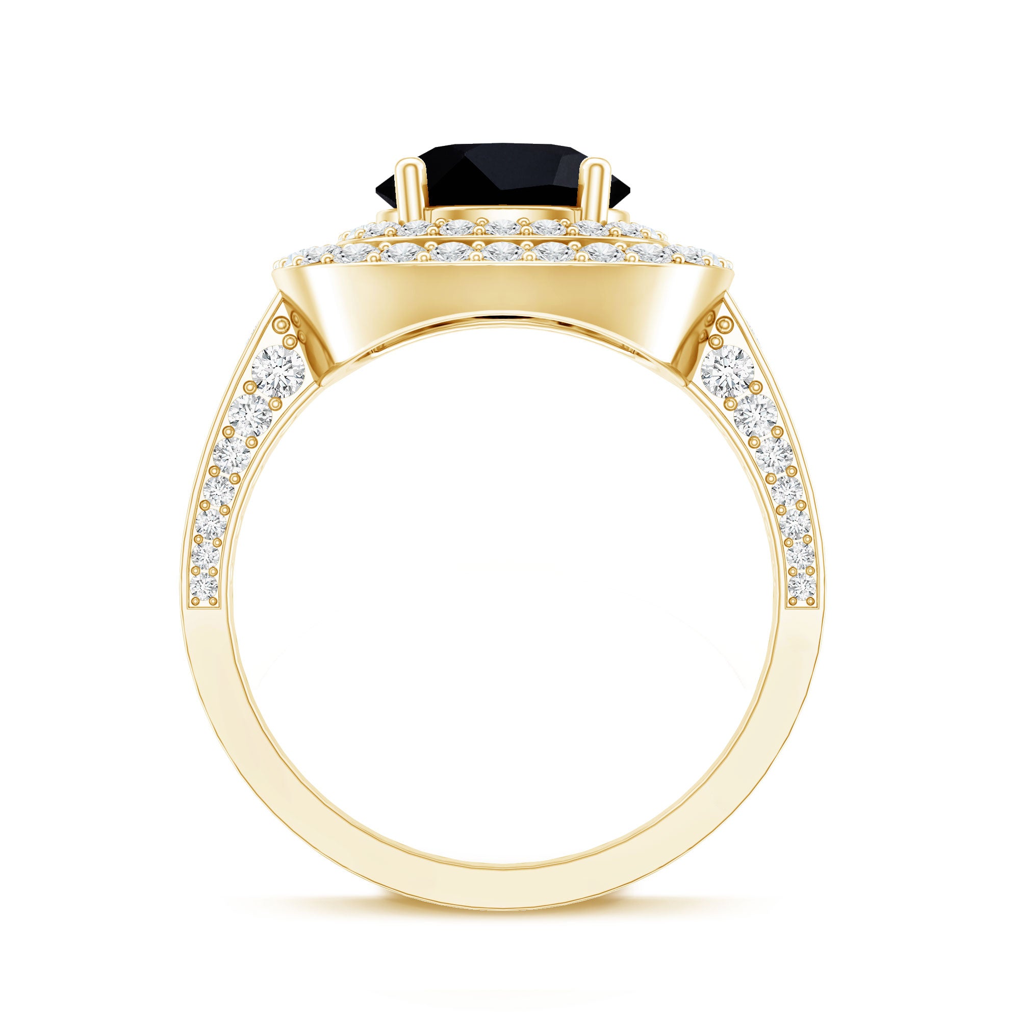 Certified 2 Carat Lab Grown Black Diamond Double Halo Engagement Ring with Moissanite AAAA ( Synthetic ) - Rosec Jewels
