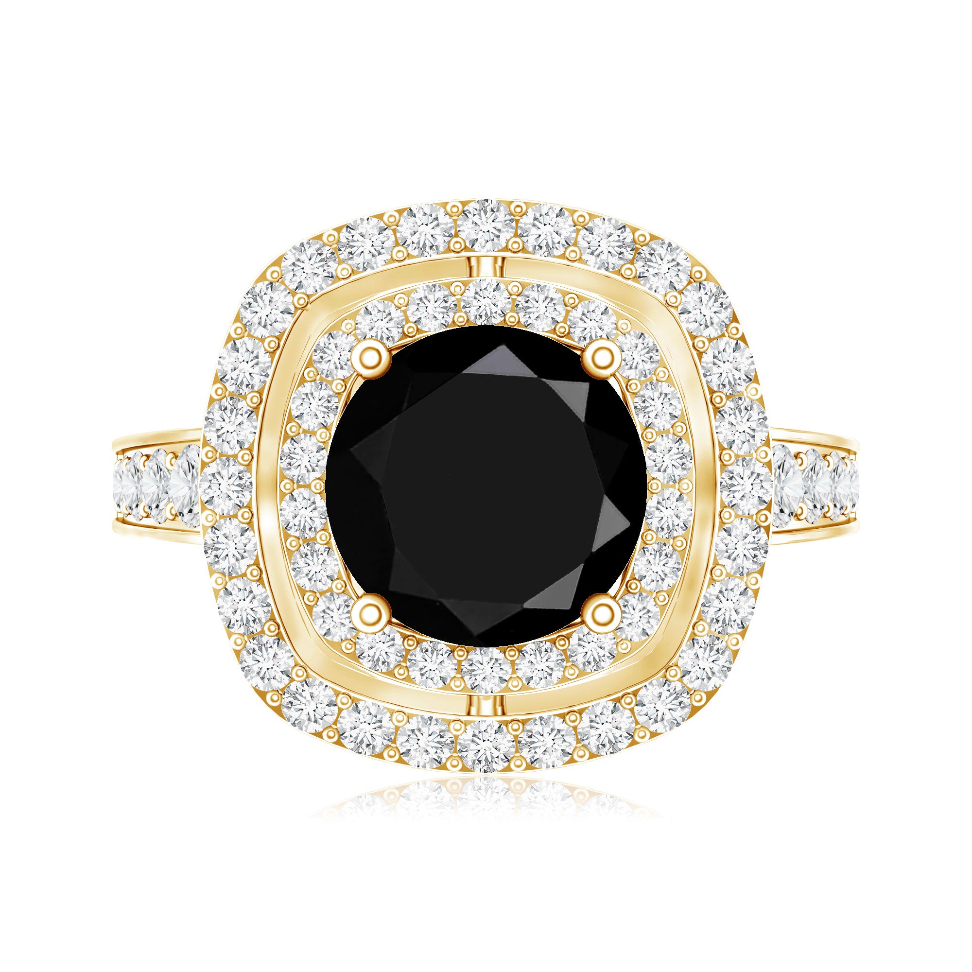 Certified 2 Carat Lab Grown Black Diamond Double Halo Engagement Ring with Moissanite AAAA ( Synthetic ) - Rosec Jewels