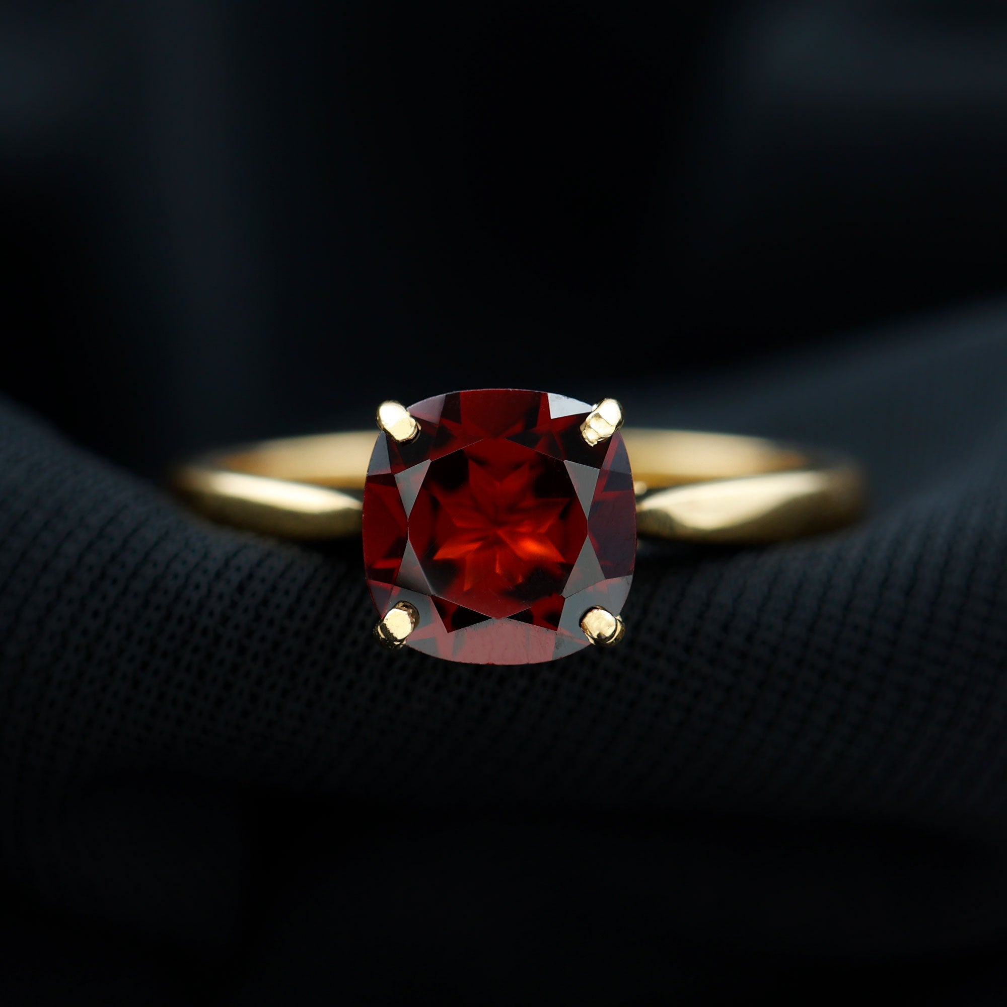 Natural 8mm Garnet Cushion Cut Engagement Ring with Surprise Diamond AAA - Rosec Jewels