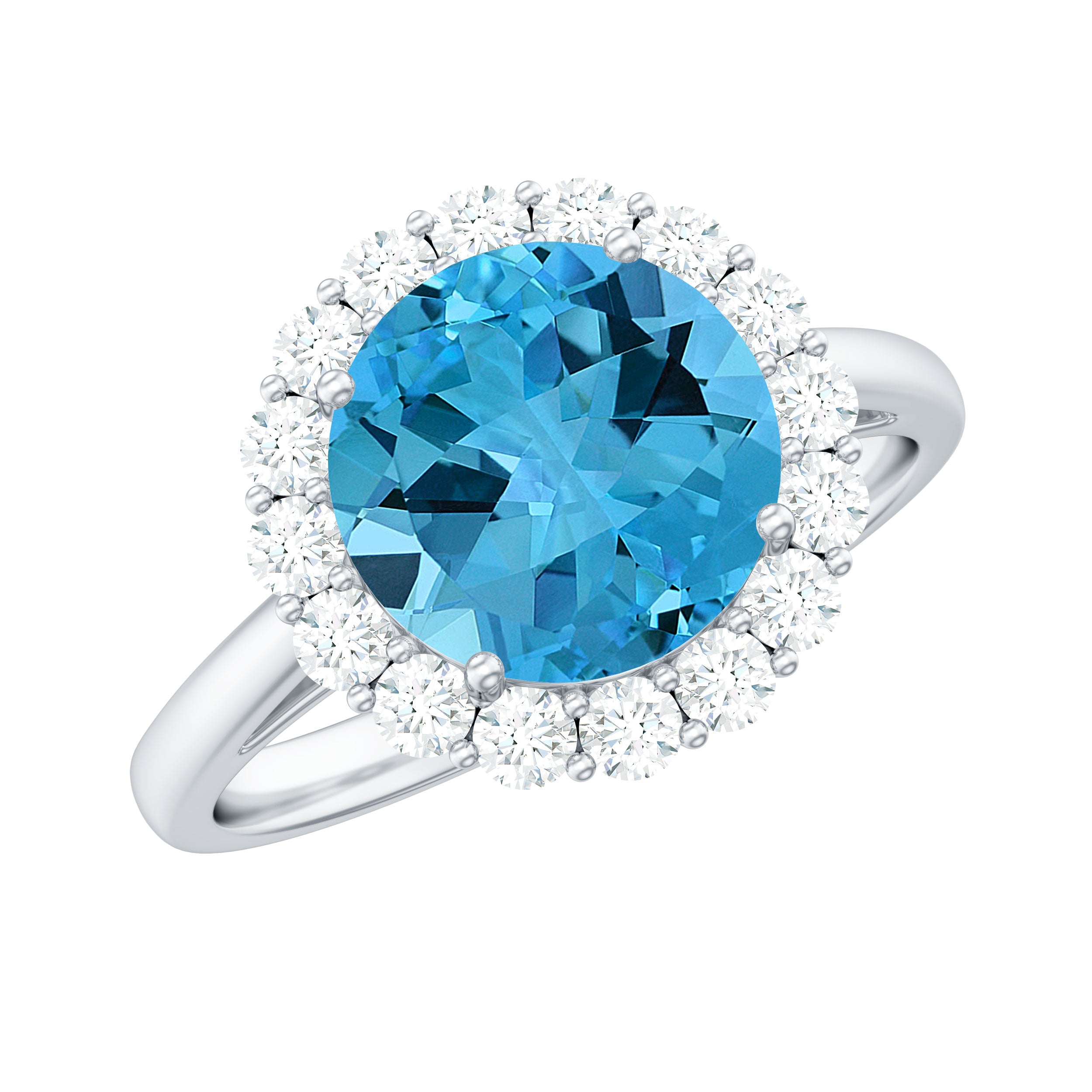 2.50 CT Swiss Blue Topaz Solitaire Ring with Halo Moissanite