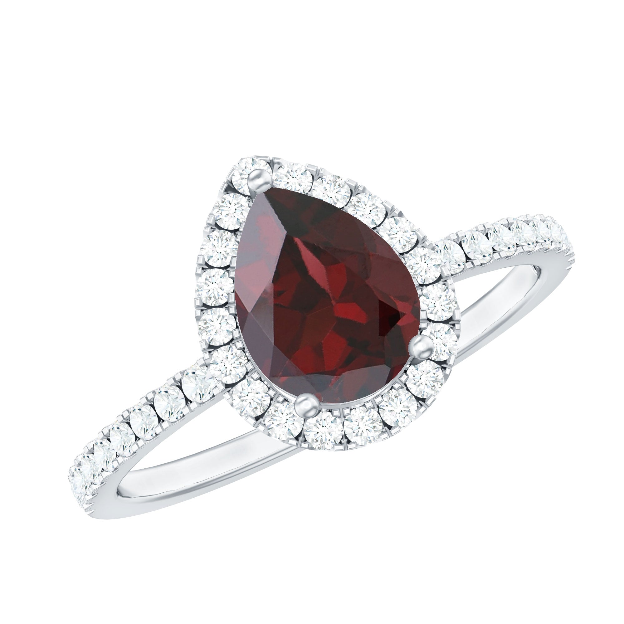 Genuine 5X7mm Garnet Pear Shaped Engagement Ring with Diamond Halo AAA - Rosec Jewels
