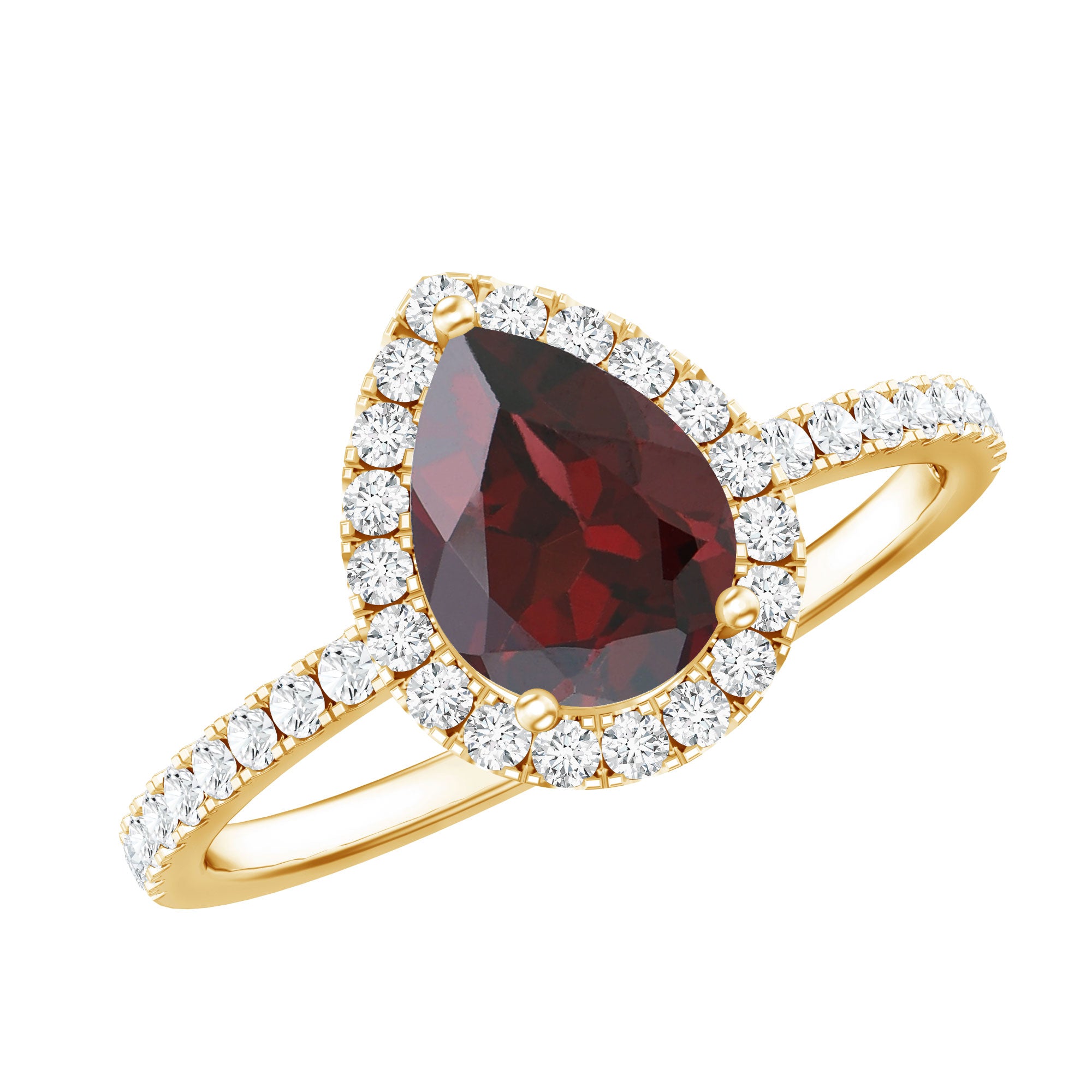 Genuine 5X7mm Garnet Pear Shaped Engagement Ring with Diamond Halo AAA - Rosec Jewels