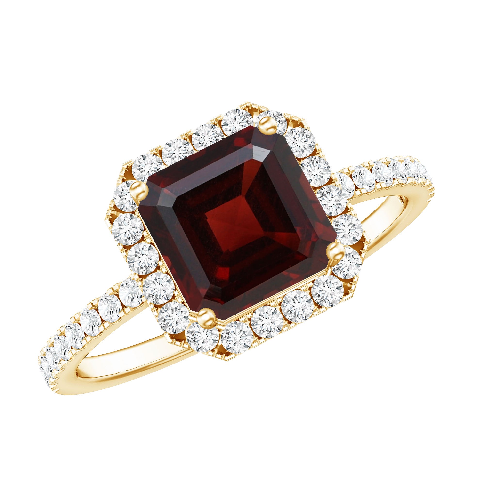 Natural 3.3 Carat Garnet Asscher Cut Engagement Ring with Diamond Halo AAA - Rosec Jewels