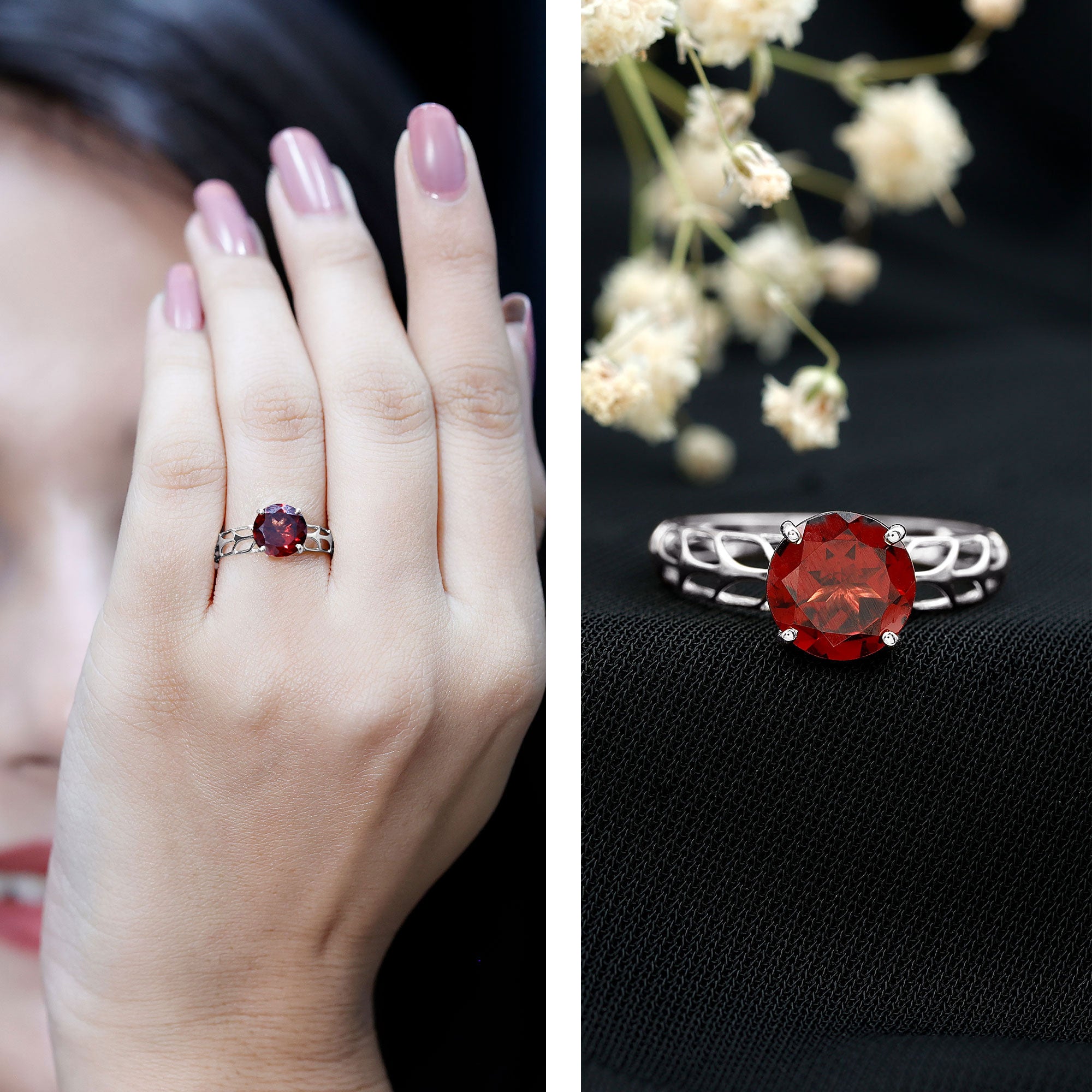2.3 Carat Natural Garnet Filigree Engagement Ring with Certificate AAA - Rosec Jewels