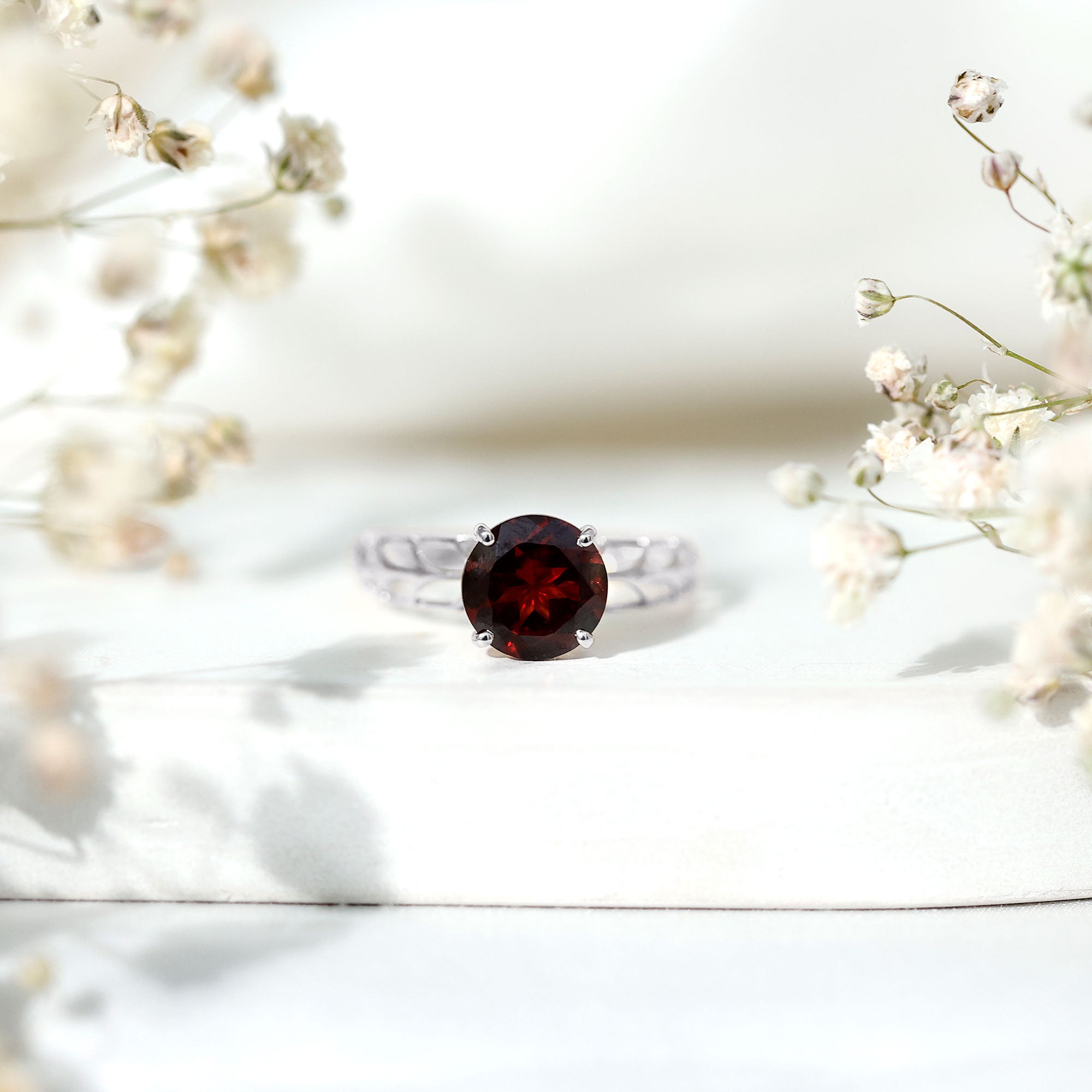 2.3 Carat Natural Garnet Filigree Engagement Ring with Certificate AAA - Rosec Jewels