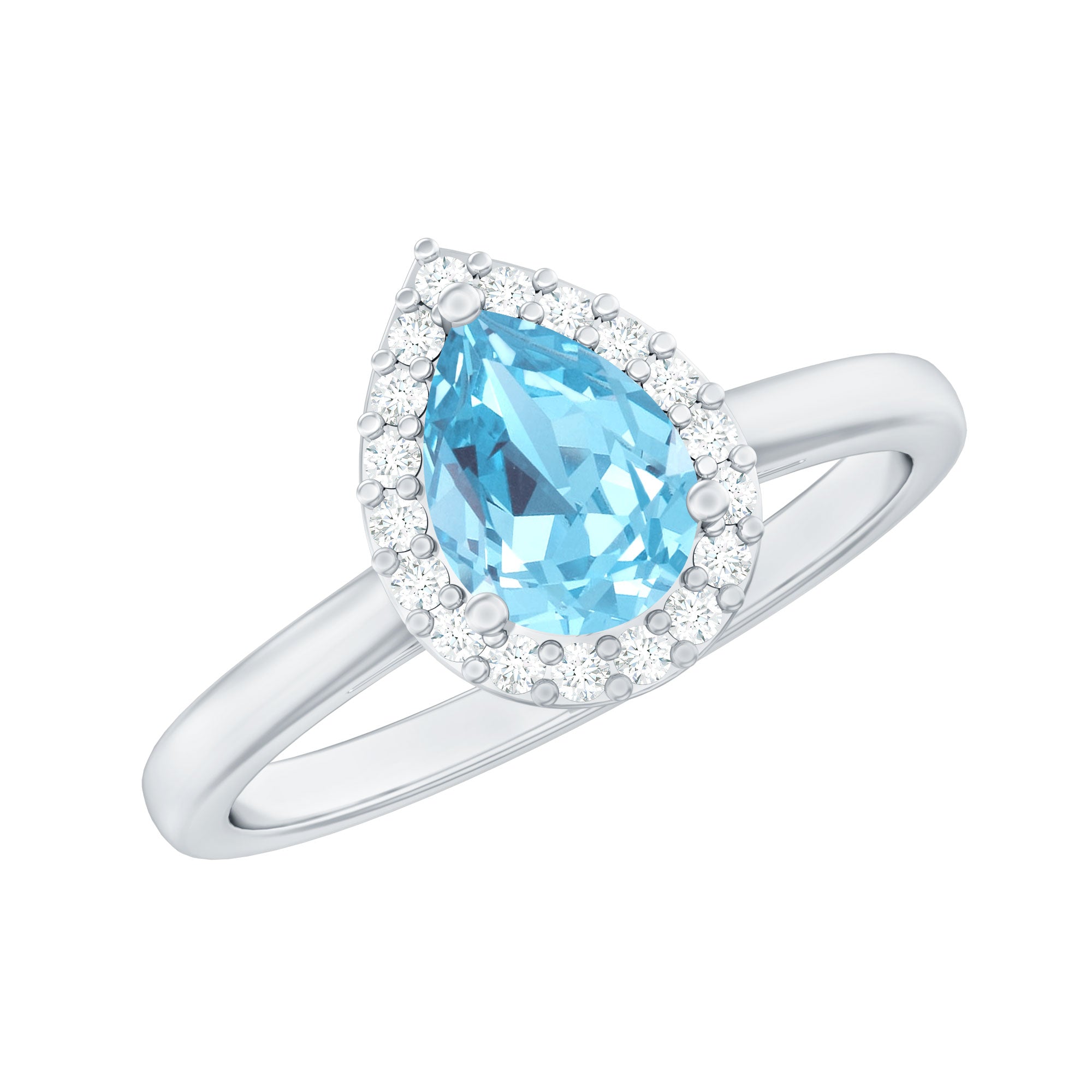 1 Carat Pear Cut Aquamarine Engagement Ring with Diamond Halo