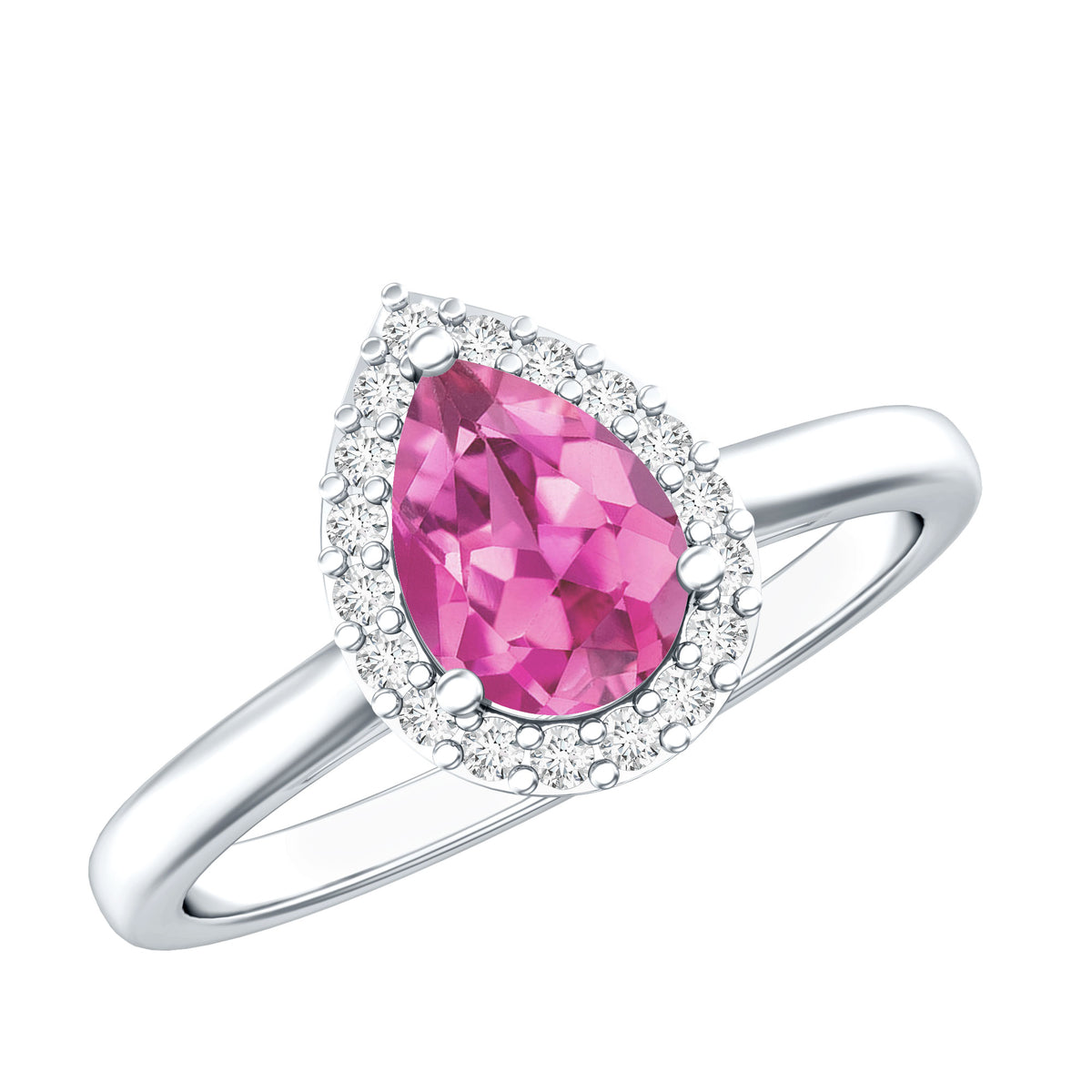 1.6 Carat Pear Shape Pink Tourmaline Ring with Diamond Halo AAA - Rosec Jewels