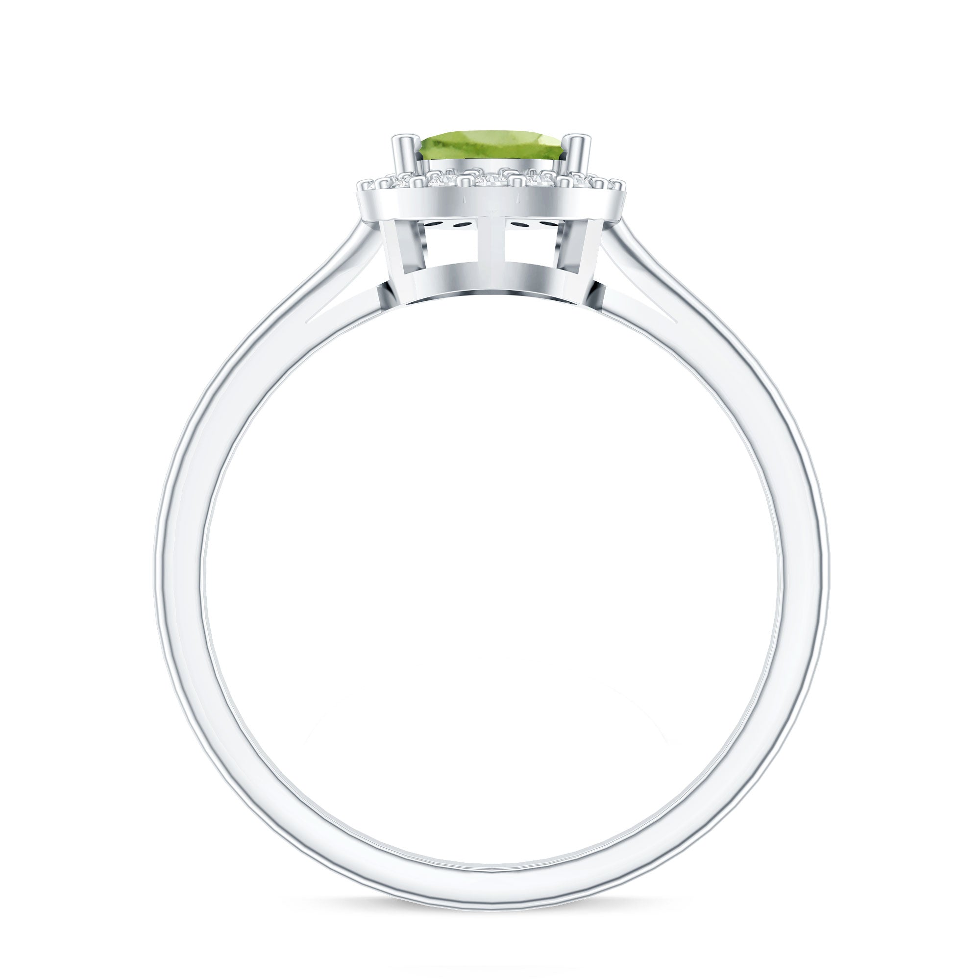 Real 1 Carat Peridot Teardrop Engagement Ring with Diamond Halo AAA - Rosec Jewels