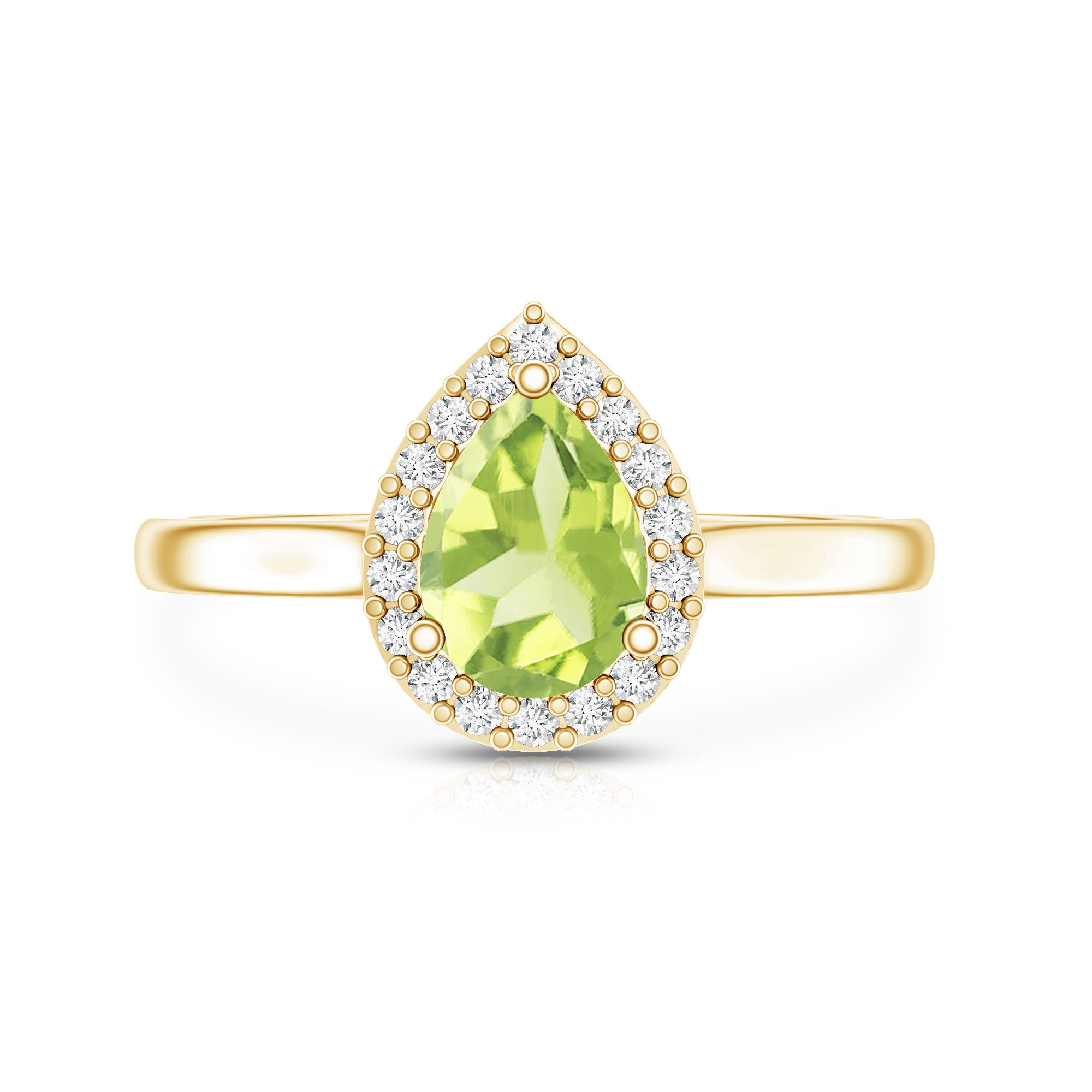 Real 1 Carat Peridot Teardrop Engagement Ring with Diamond Halo AAA - Rosec Jewels
