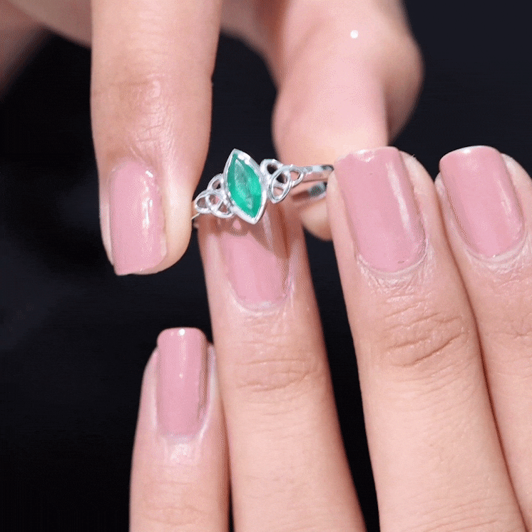 Marquise Cut Natural Emerald Celtic Engagement Ring in Bezel Setting AAA - Rosec Jewels