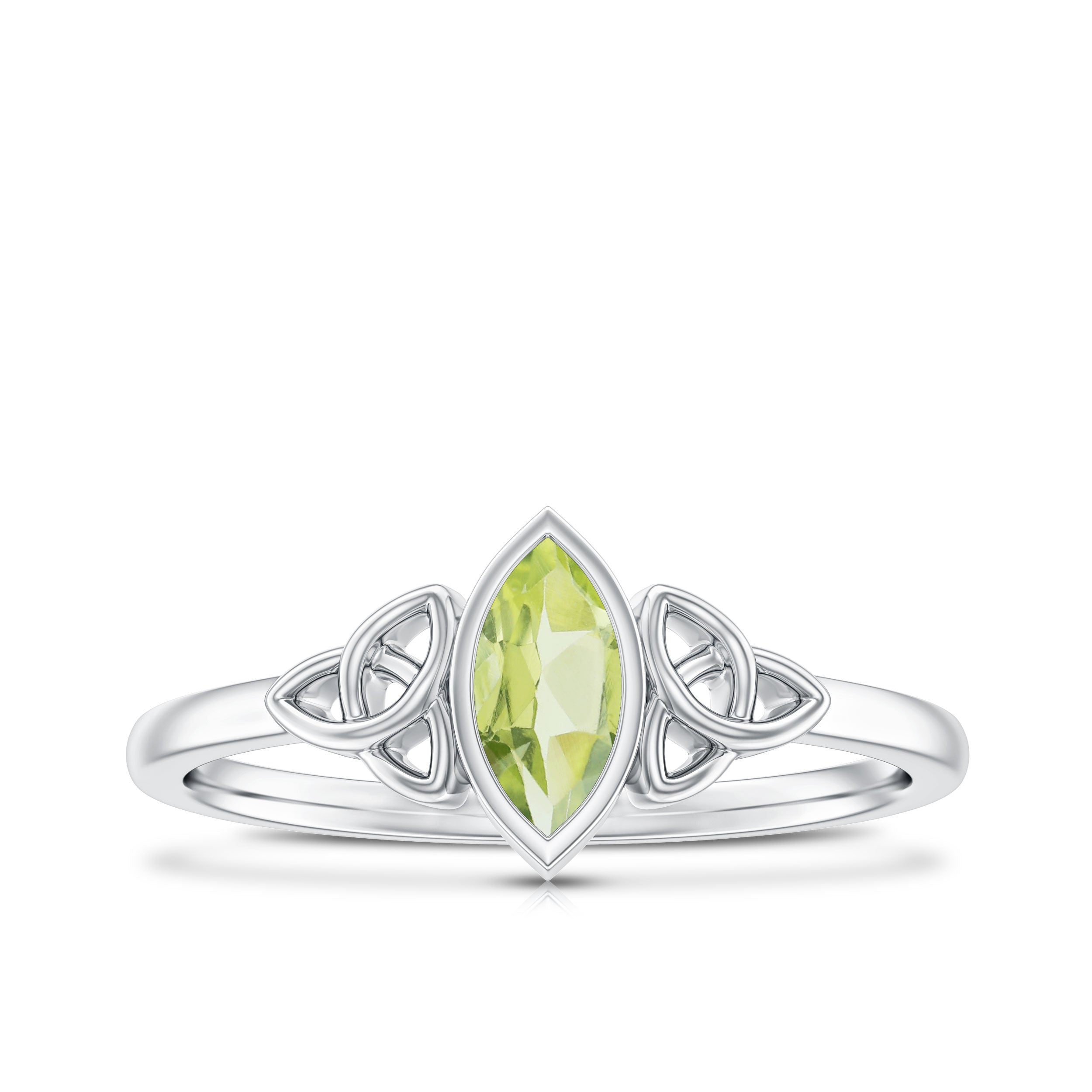 Natural 0.7 Carat Marquise Peridot Promise Ring with Celtic Knot AAA - Rosec Jewels