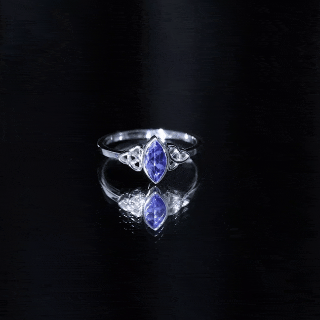 Natural Bezel Set Marquise Tanzanite Promise Ring with Celtic Knot AAA - Rosec Jewels