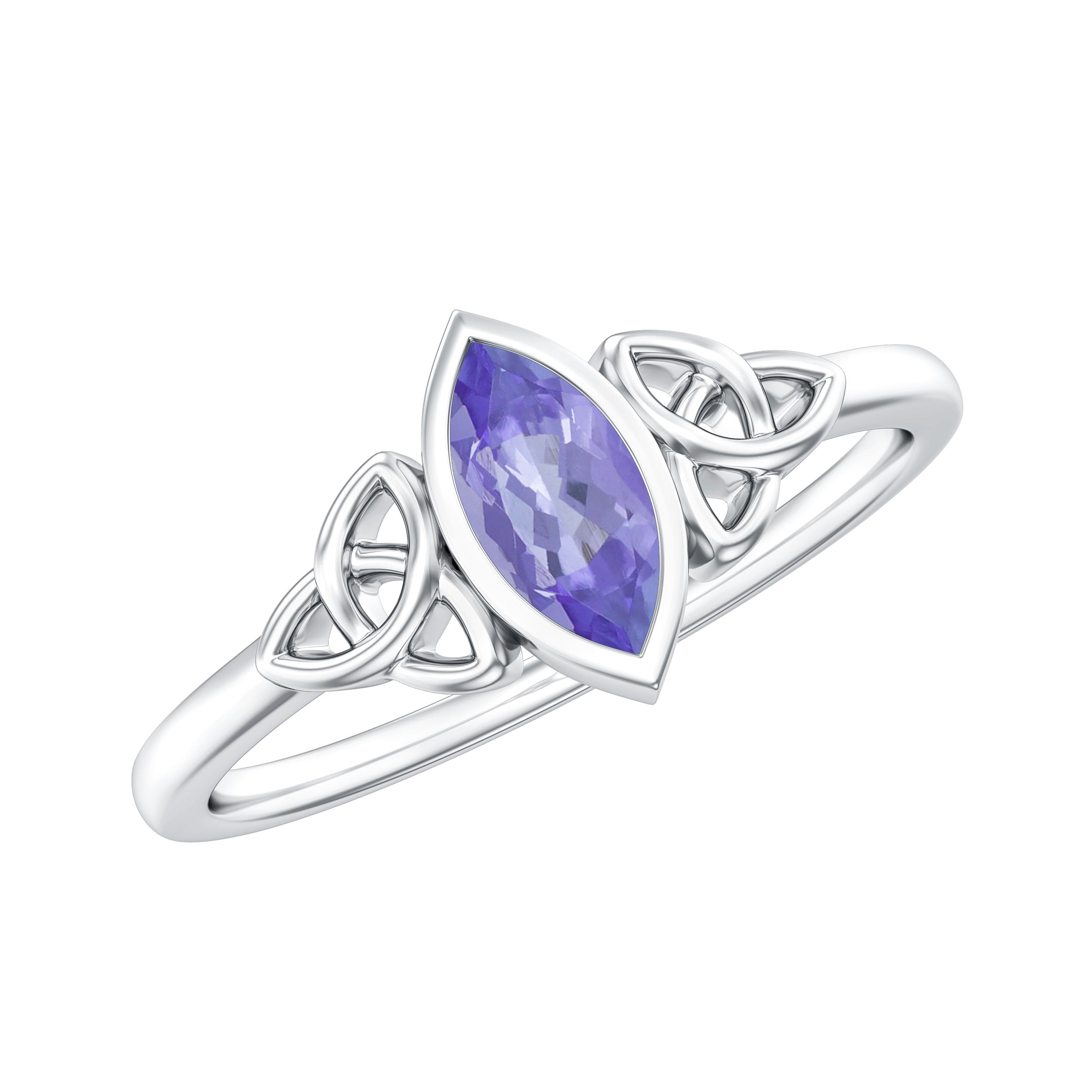 Natural Bezel Set Marquise Tanzanite Promise Ring with Celtic Knot AAA - Rosec Jewels