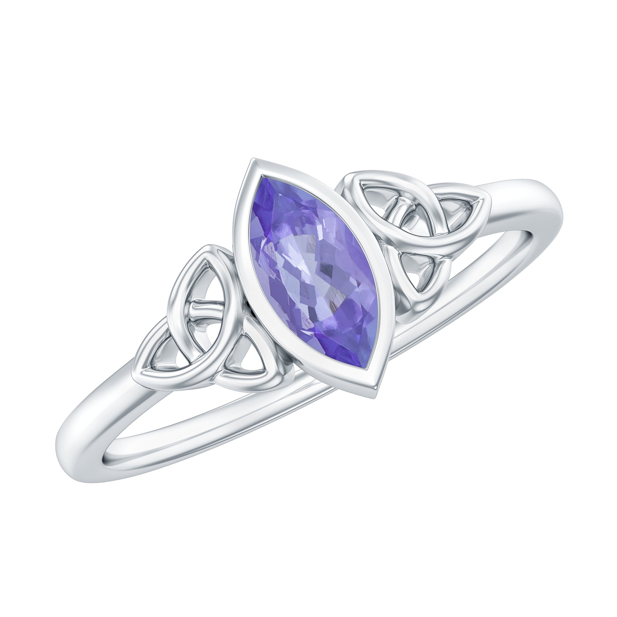 Natural Bezel Set Marquise Tanzanite Promise Ring with Celtic Knot AAA - Rosec Jewels