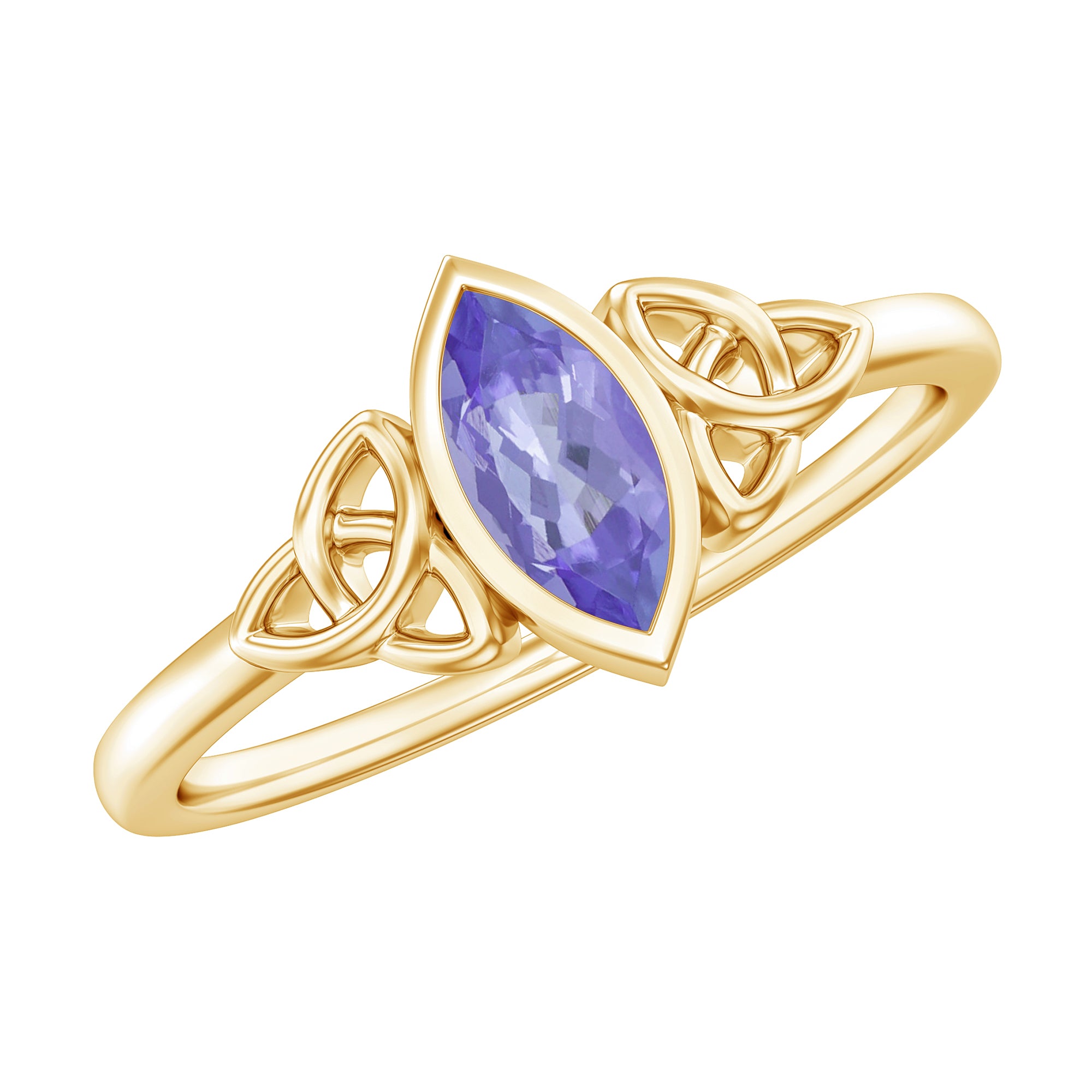 Natural Bezel Set Marquise Tanzanite Promise Ring with Celtic Knot AAA - Rosec Jewels