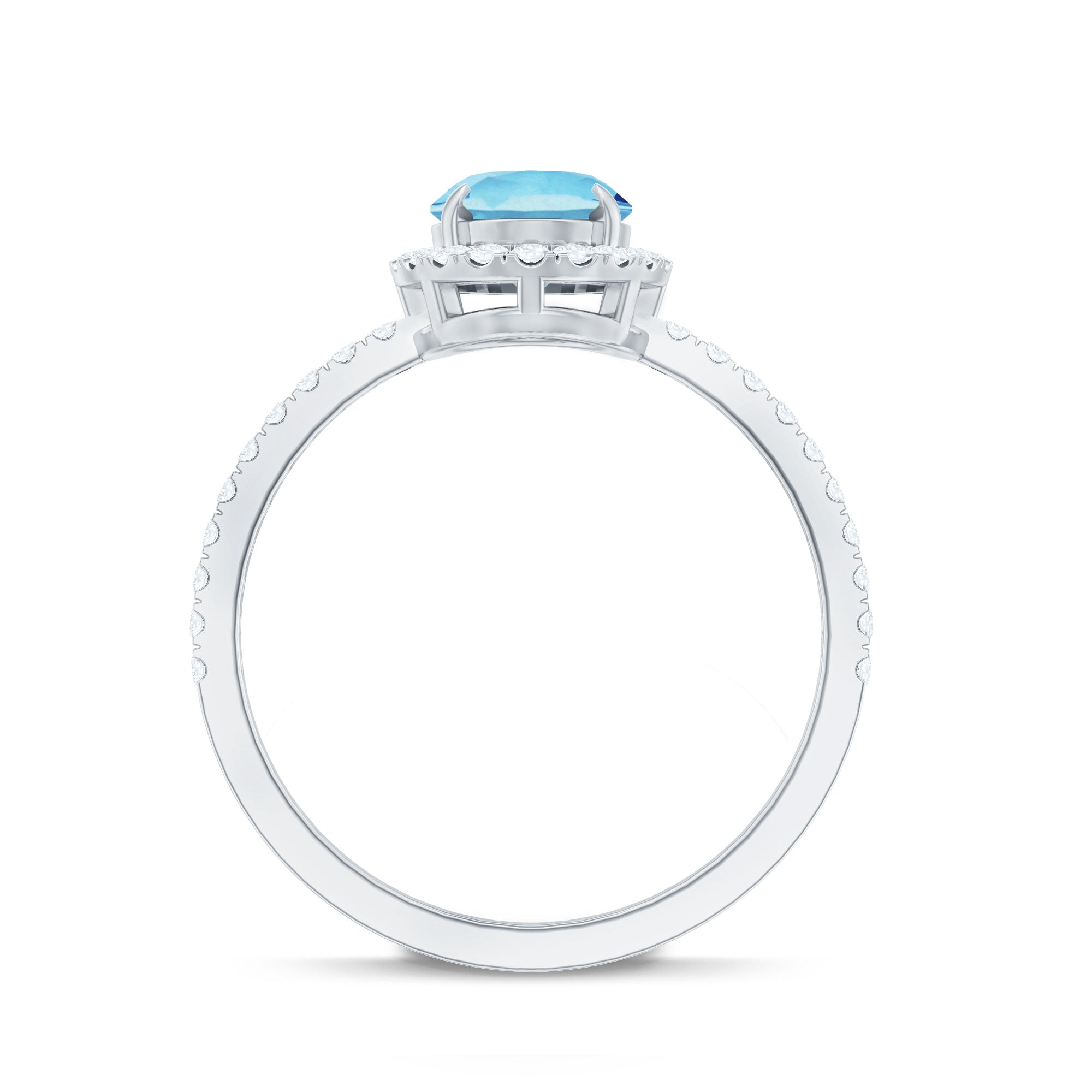 Classic Aquamarine Oval Engagement Ring with Diamond Halo AAA - Rosec Jewels