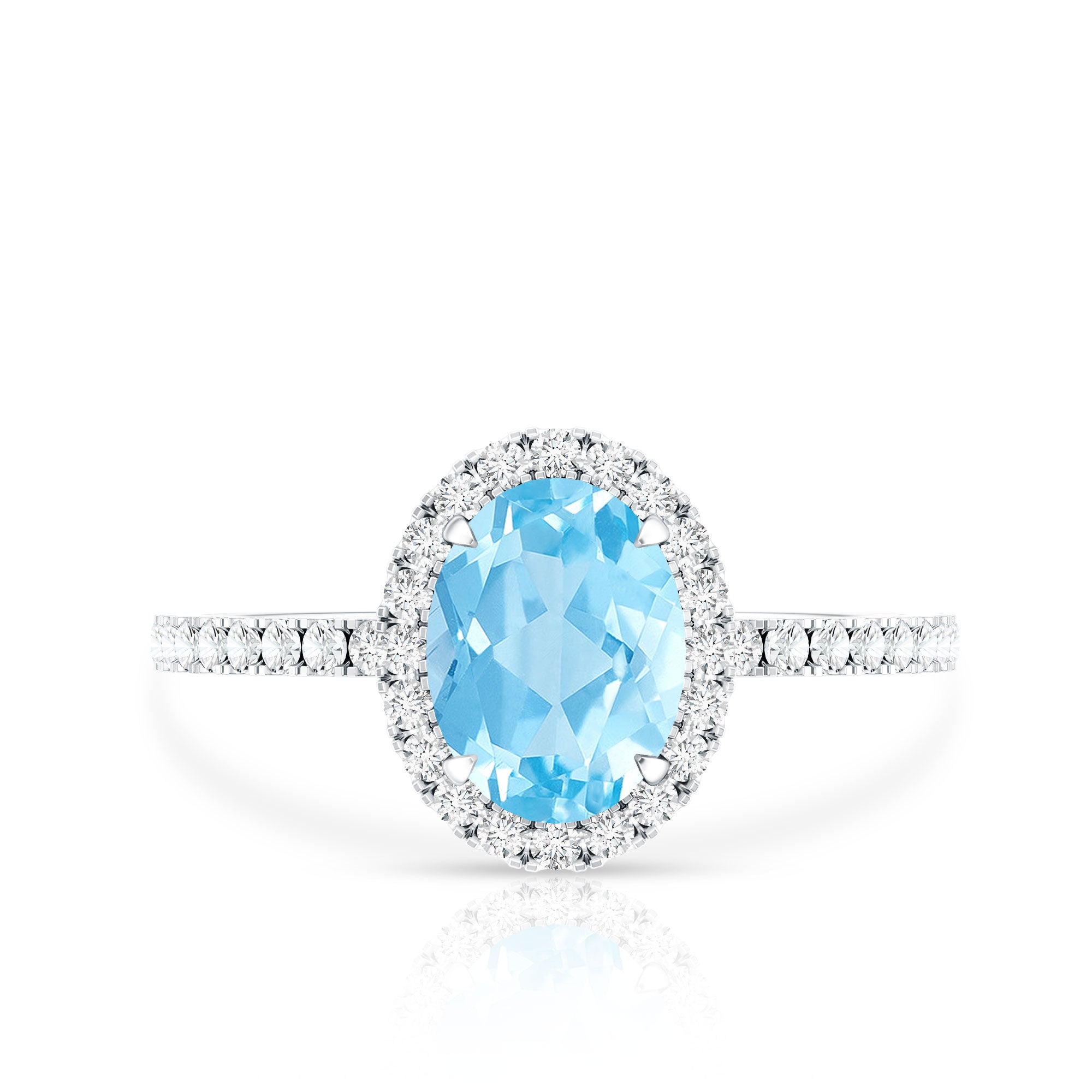 Classic Aquamarine Oval Engagement Ring with Diamond Halo AAA - Rosec Jewels