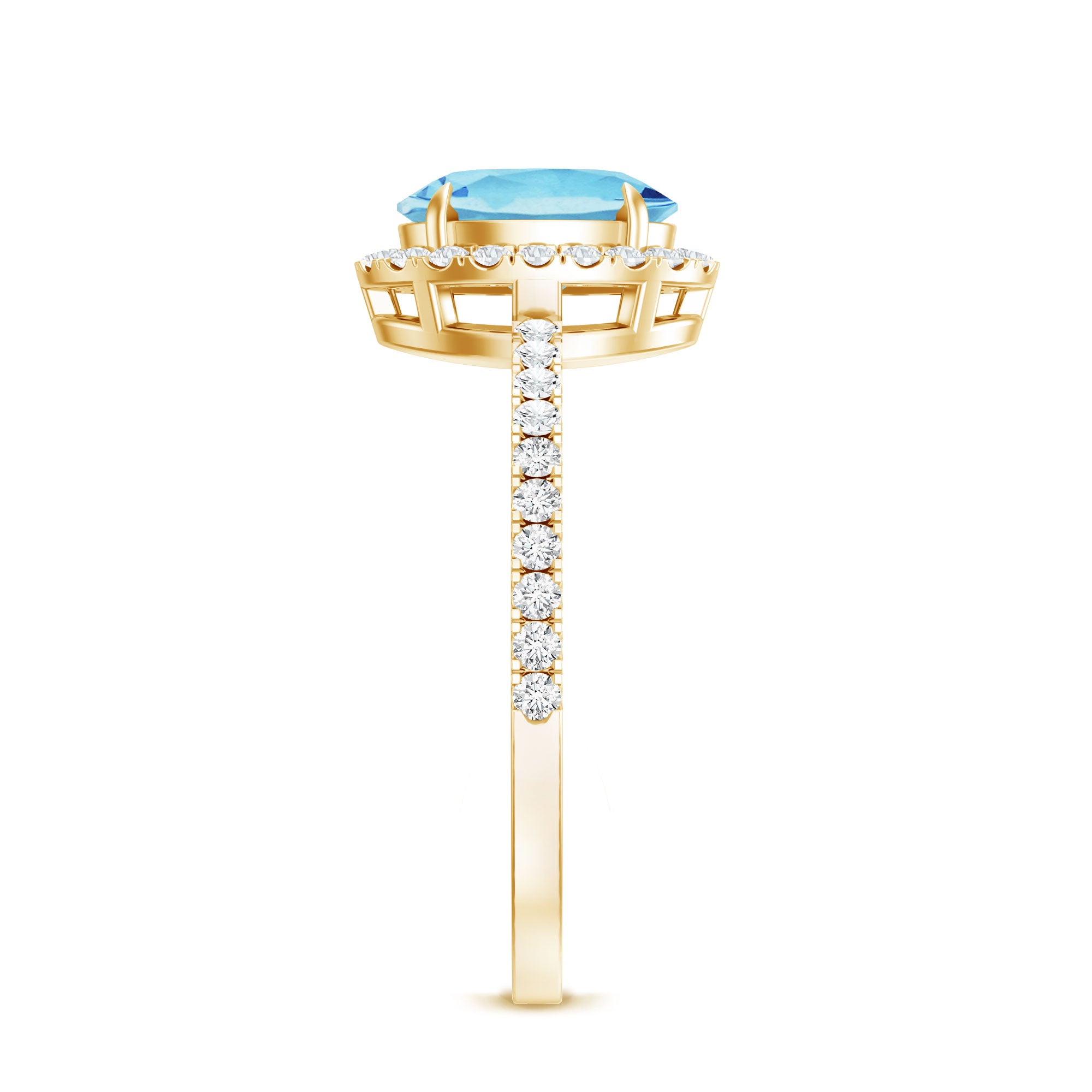 Classic Aquamarine Oval Engagement Ring with Diamond Halo AAA - Rosec Jewels