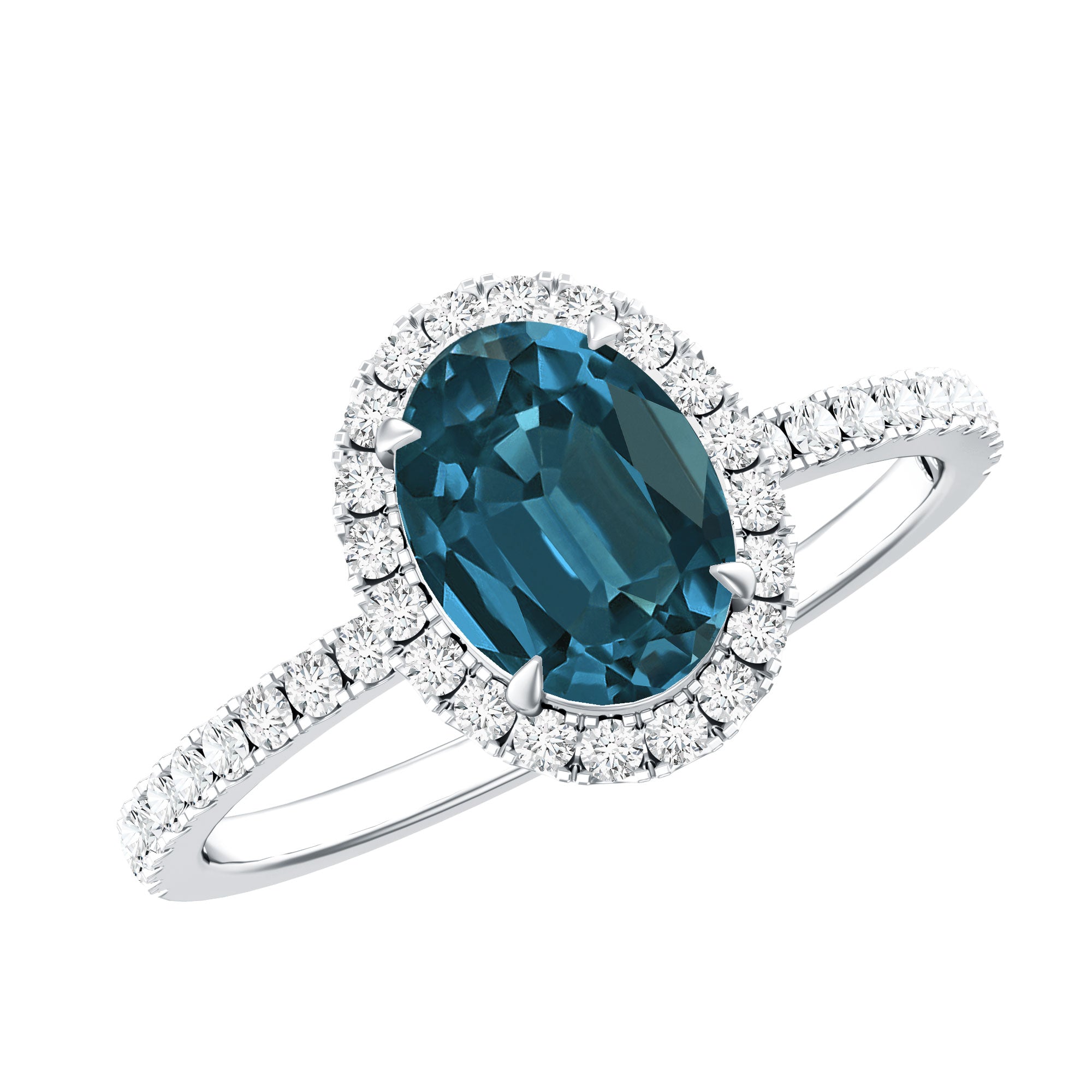 Oval 6X8MM London Blue Topaz Halo Engagement Ring AAA - Rosec Jewels
