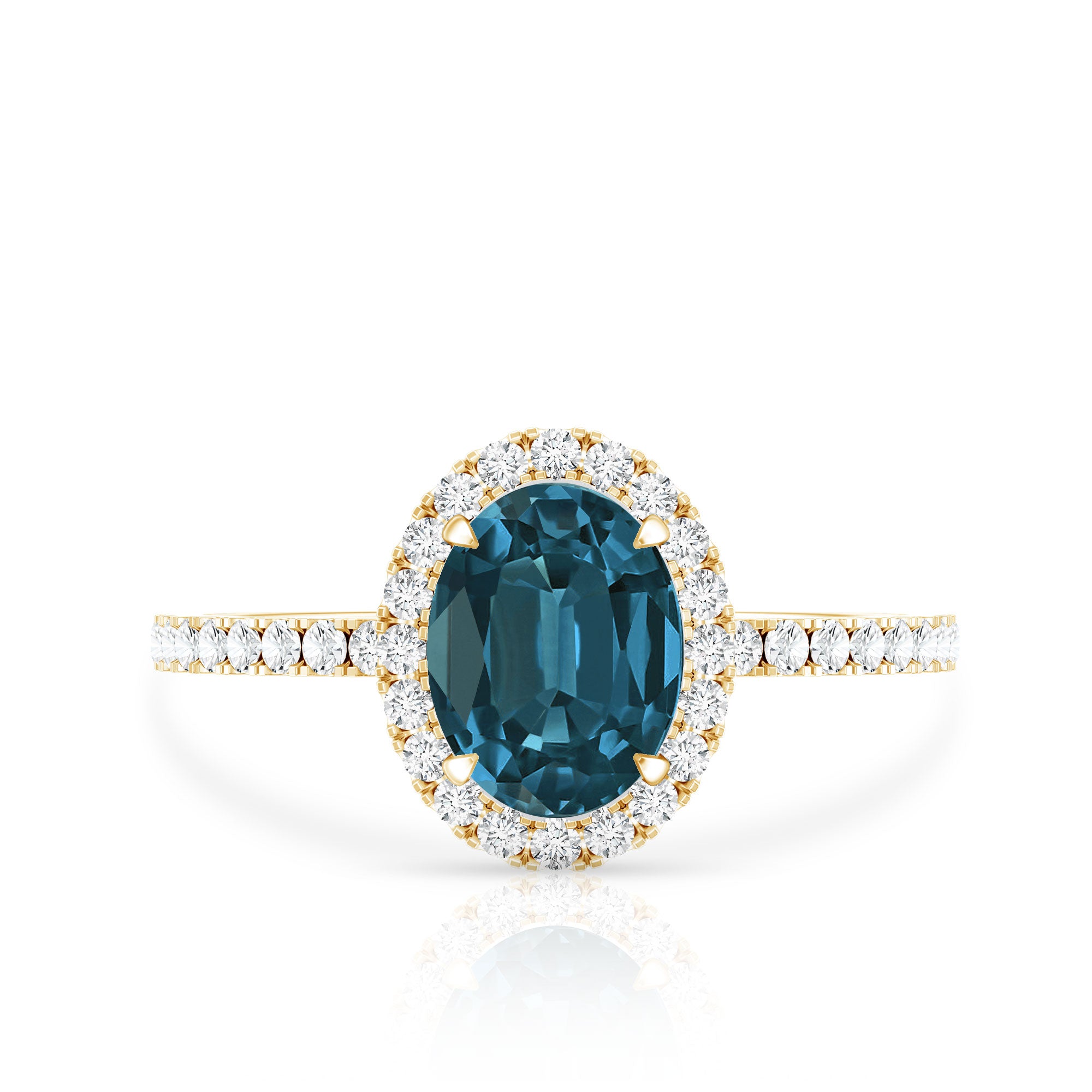 Oval 6X8MM London Blue Topaz Halo Engagement Ring AAA - Rosec Jewels