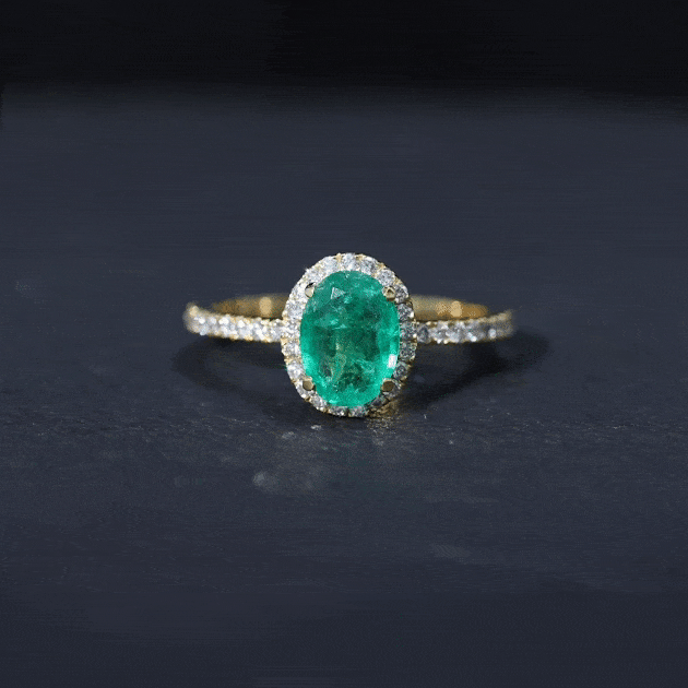 Genuine 6X8MM Oval Emerald Engagement Ring with Diamond Halo AAA - Rosec Jewels