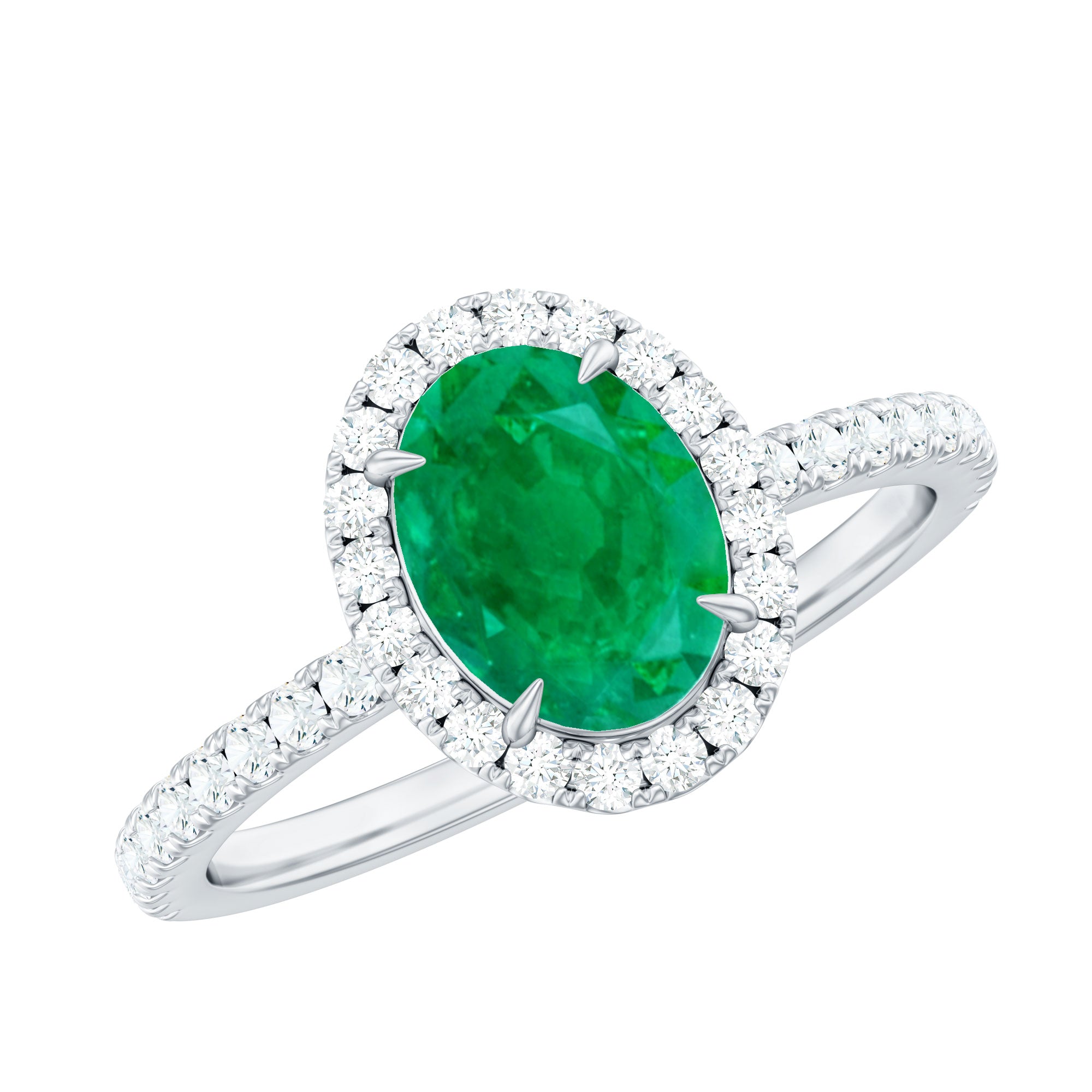 Genuine 6X8MM Oval Emerald Engagement Ring with Diamond Halo