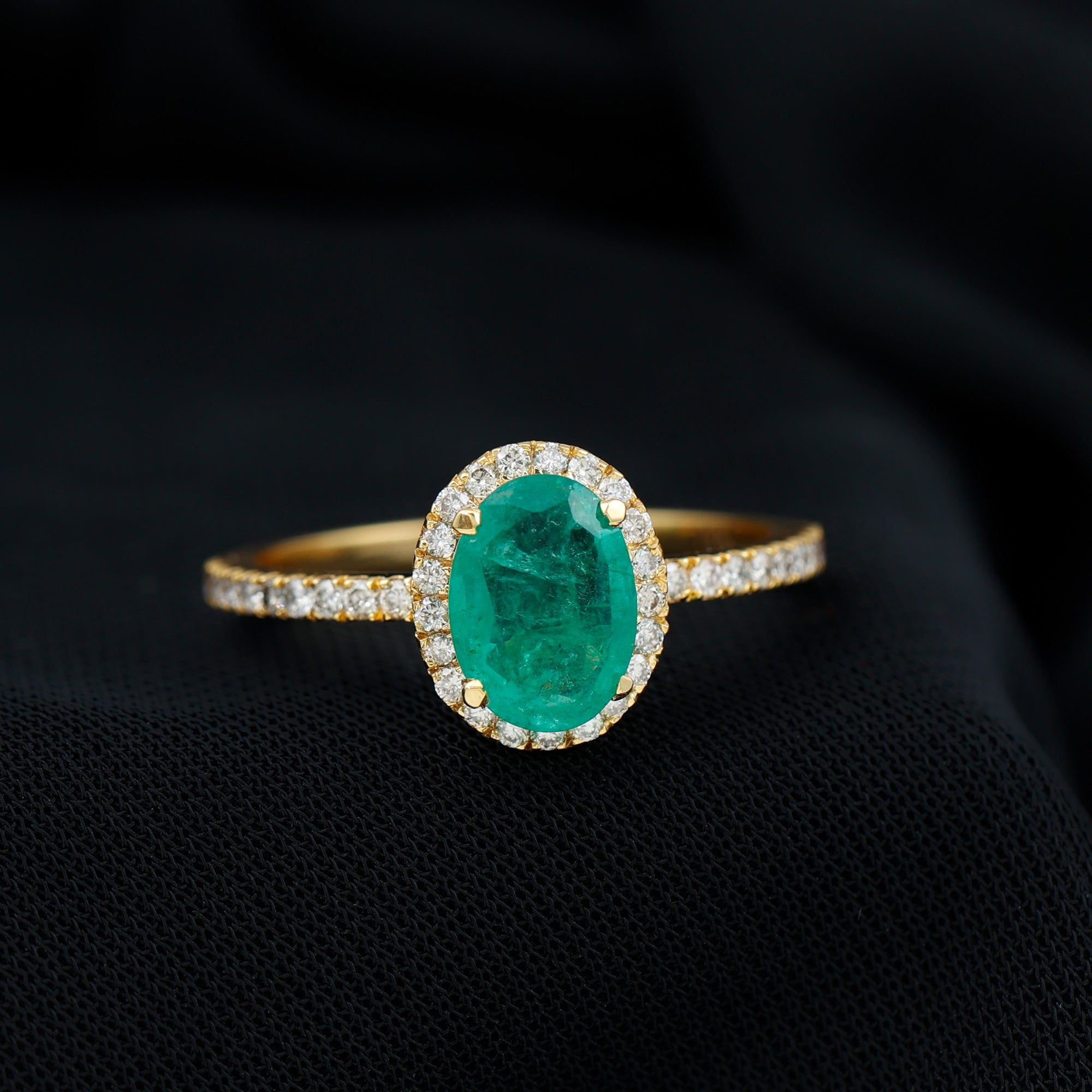 Genuine 6X8MM Oval Emerald Engagement Ring with Diamond Halo AAA - Rosec Jewels